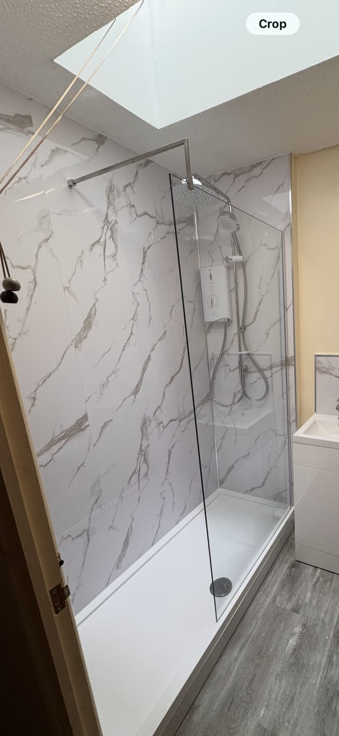 Customer photo review of Premium Carrara White Marble Gloss Shower Wall Panel - 1M x 2.4M