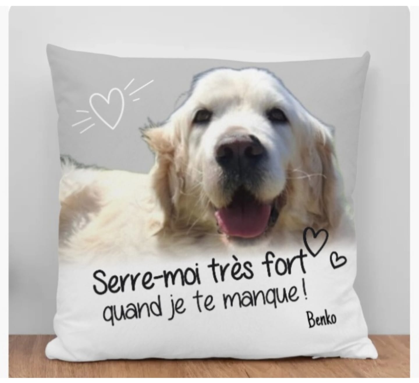 Customer photo review of Serre-moi très fort quand je te manque - Coussin personnalisé