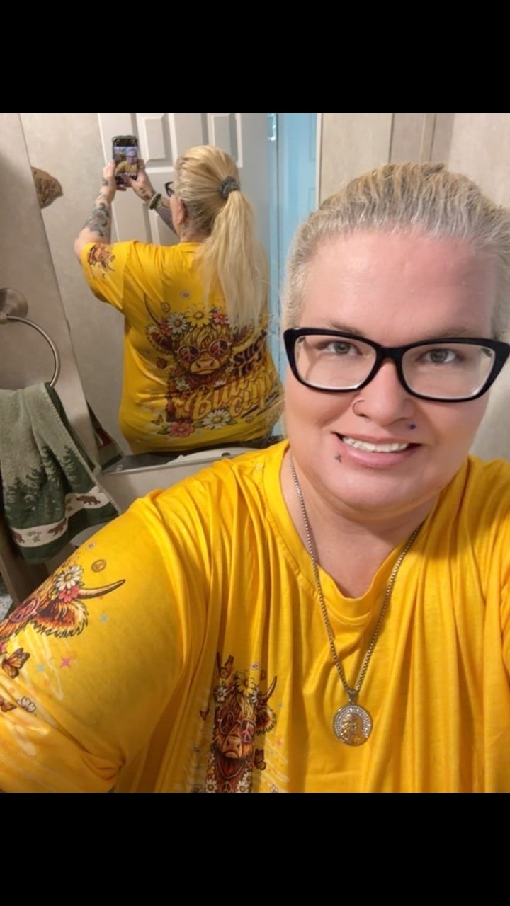 Customer photo review of SUCK IT UP BUTTERCUP  COW ALL OVER PRINT  - TLNT0705262