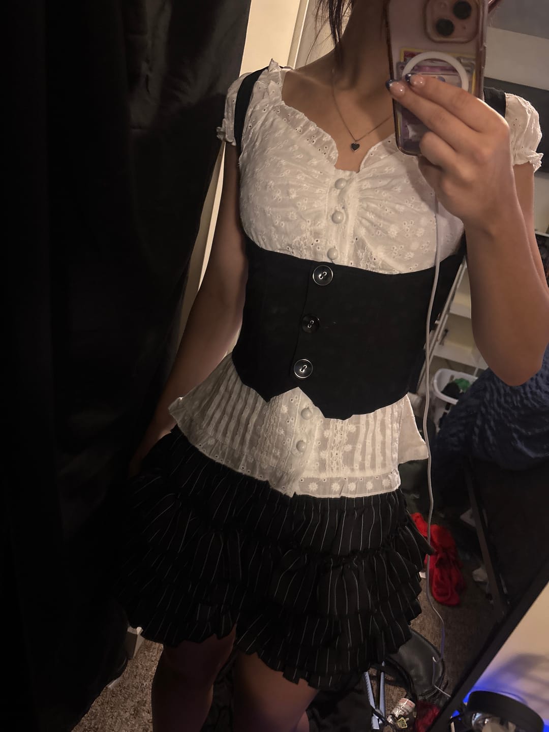 Customer photo review of Marcelline Black Vest & Oveline White Blouse Top Set