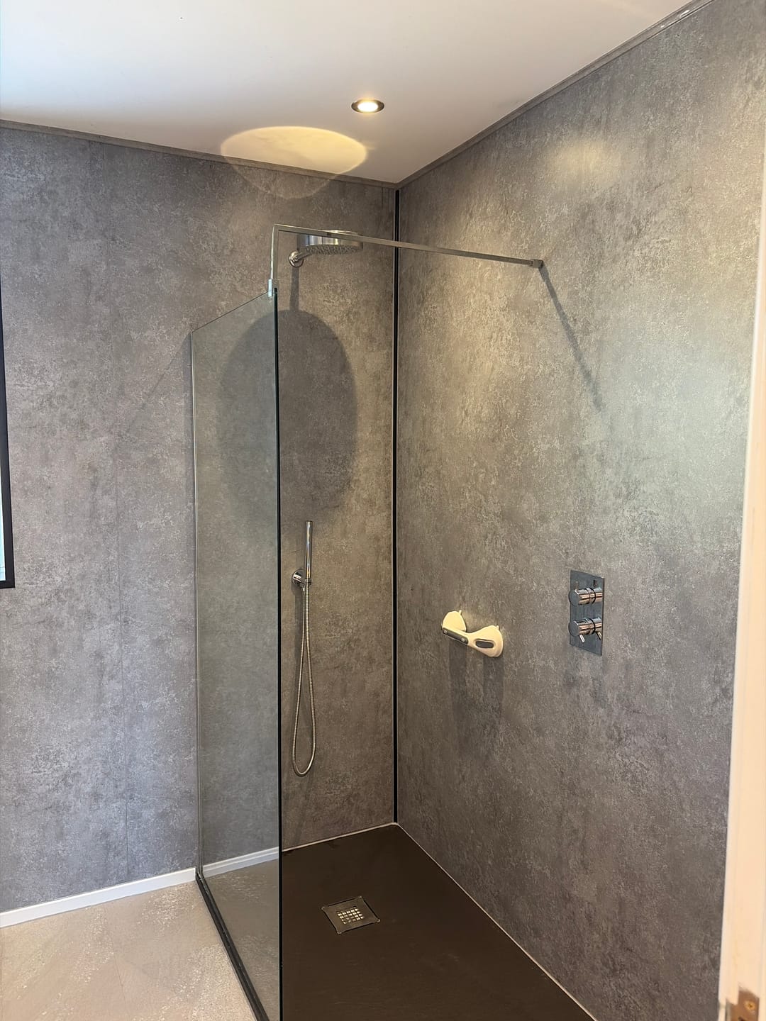 Customer photo review of Premium Grey Concrete Matt Shower Wall Panel - 1M x 2.4M