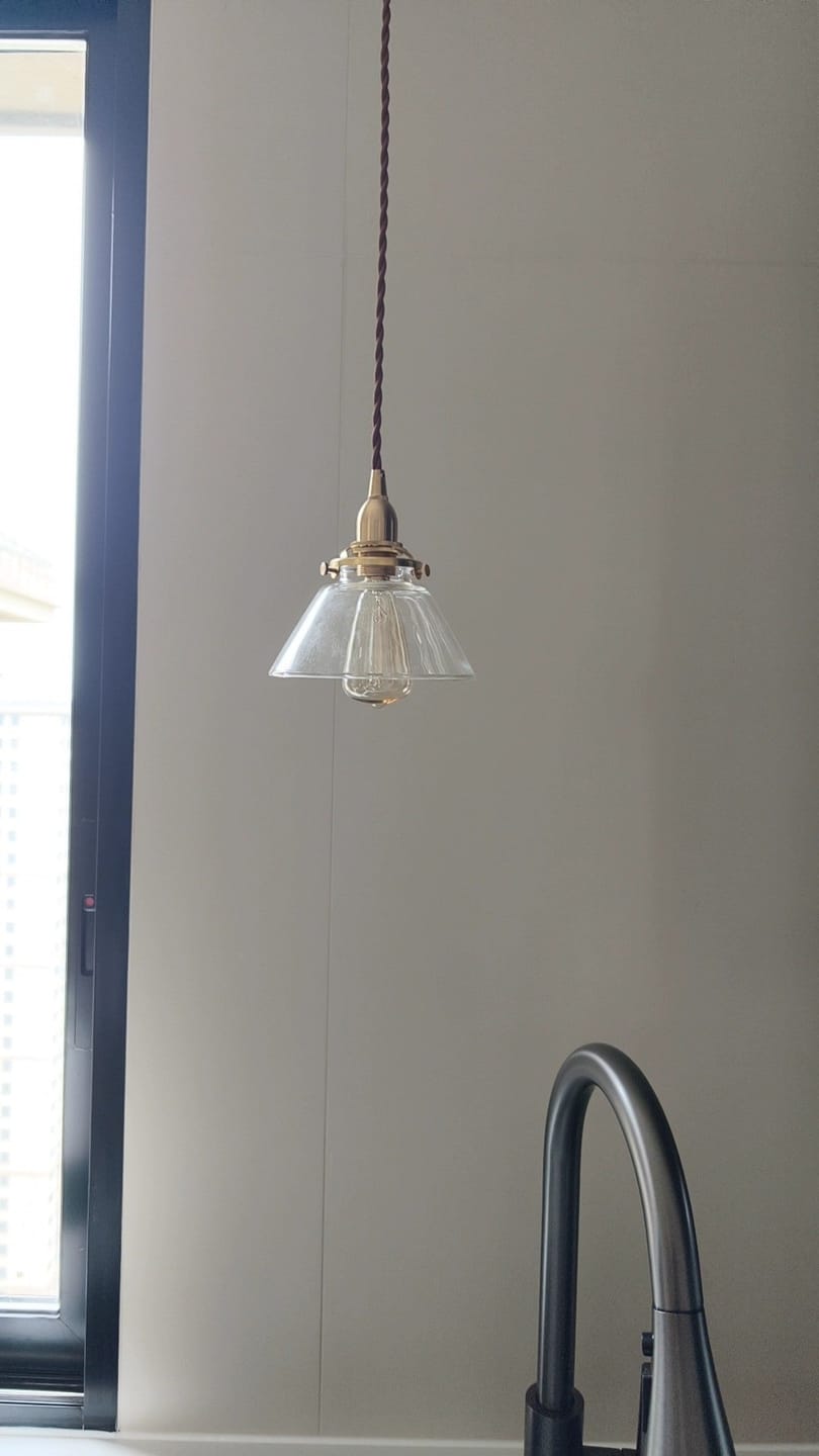 Customer photo review of Vintage Retro 1-Light Clear Pleated Glass Cone Bell Pendant Light