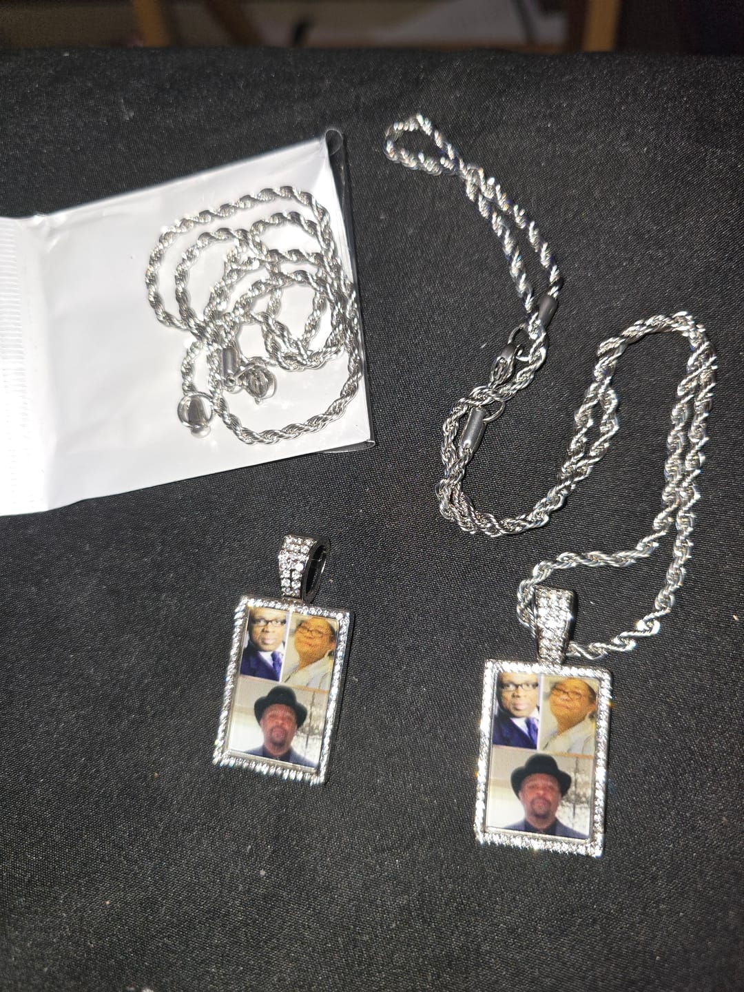 Customer photo review of Personalized Diamond Studded Colorful Rectangle Photo Necklace