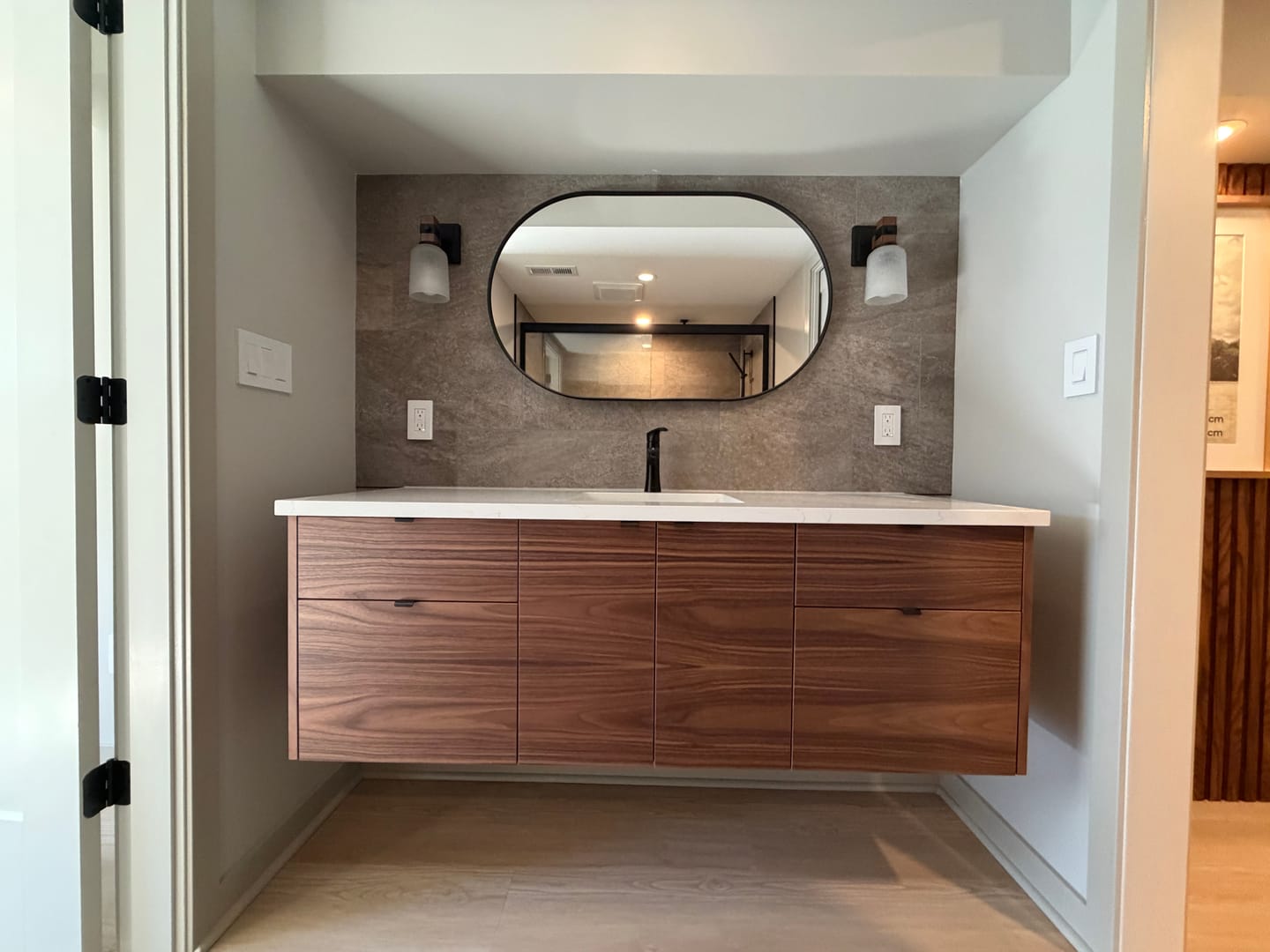 Customer photo review of Austin 60" Wall Mount American Black Walnut Bathroom Vanity