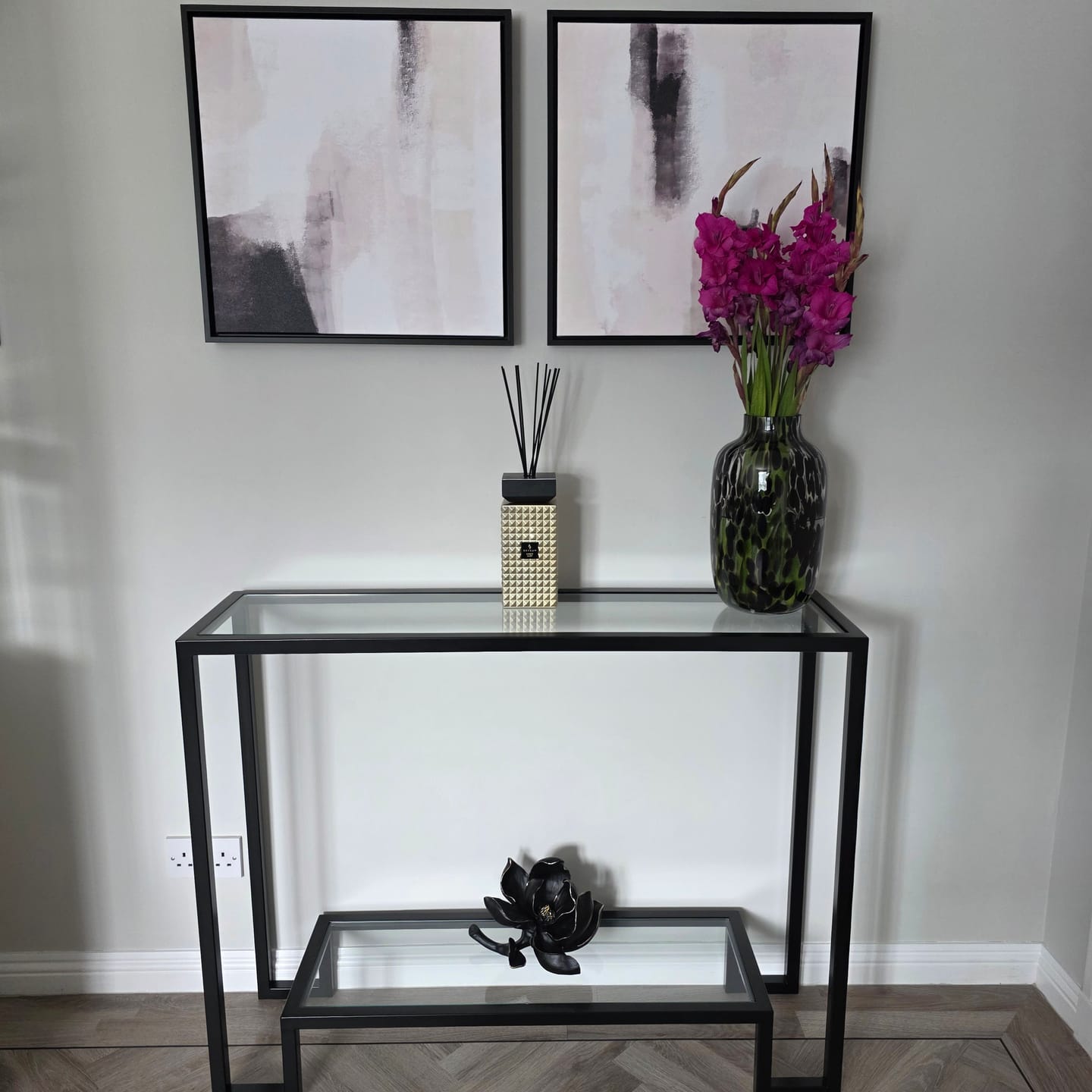Customer photo review of Hudson Glass Metal Console Table - Black