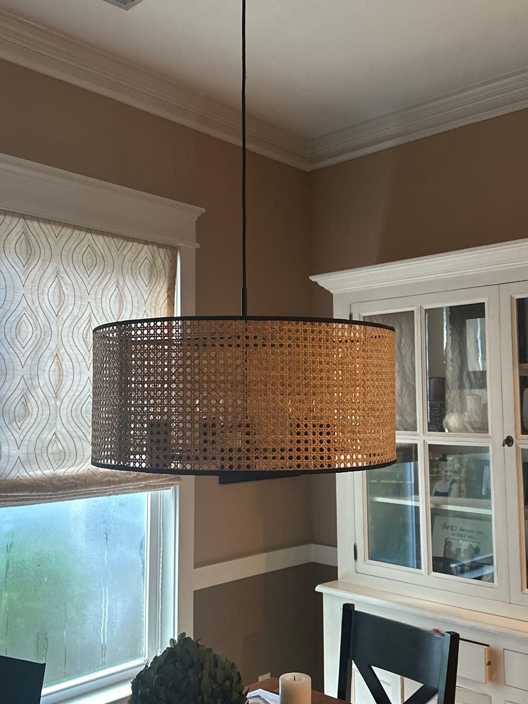Customer photo review of Coastal Style Handmade Woven Rattan Drum Pendant