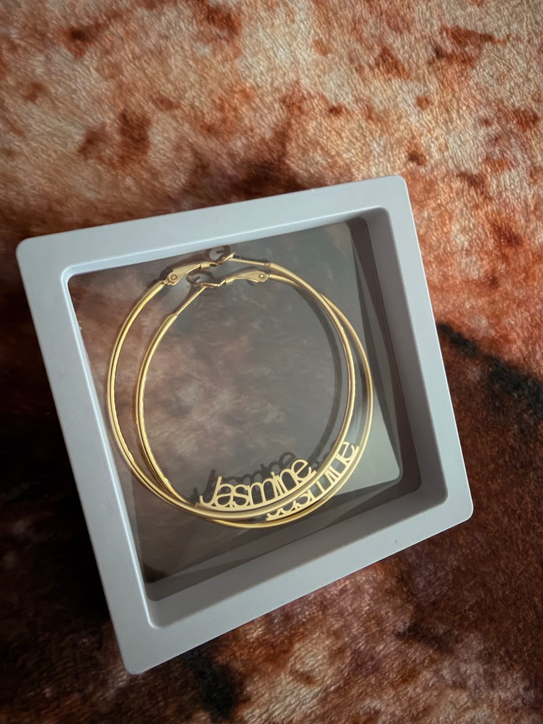 Customer photo review of Name Hoop Earrings