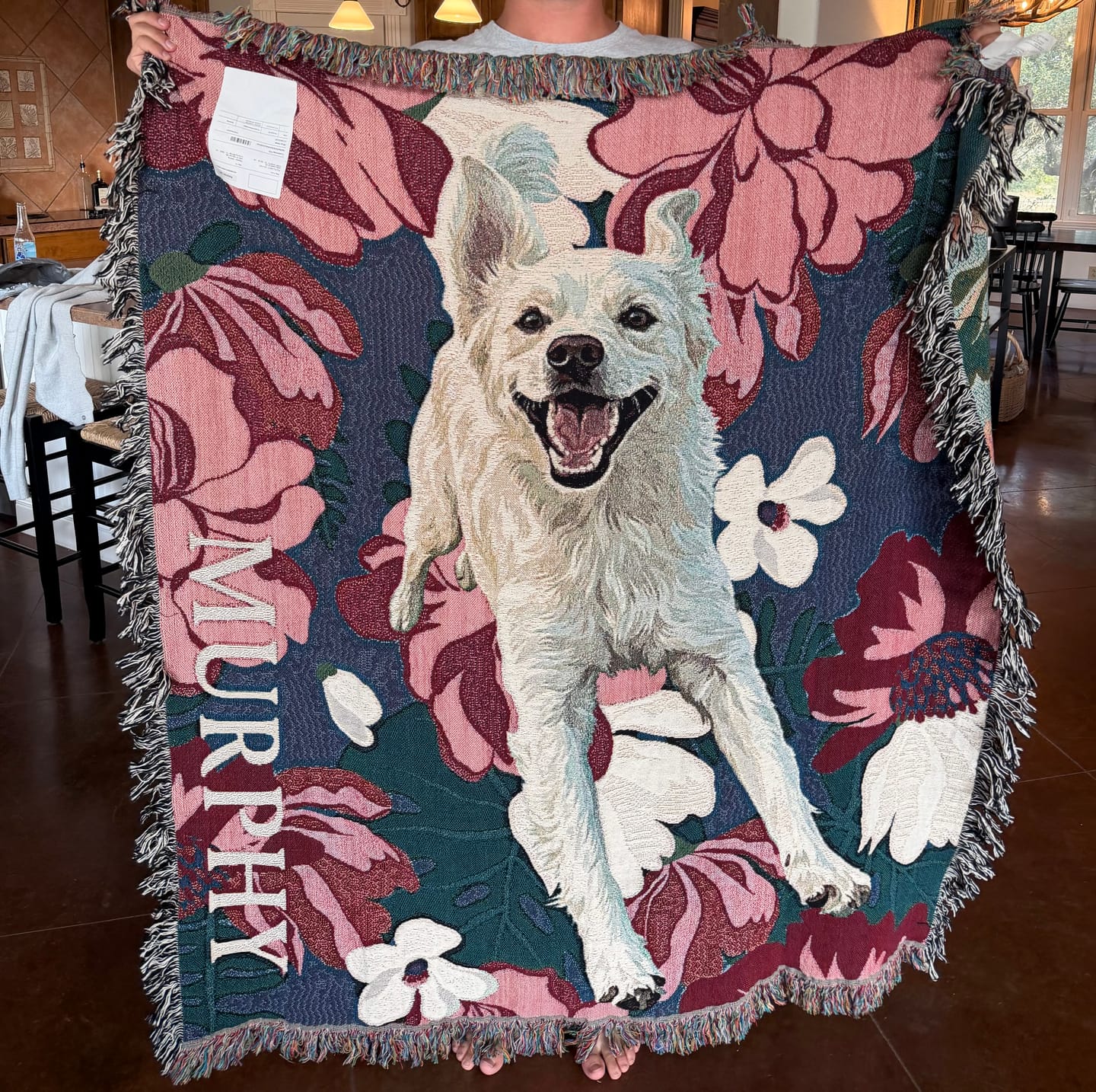 Customer photo review of Heirloom Pet Throw Blanket - Navy Floral