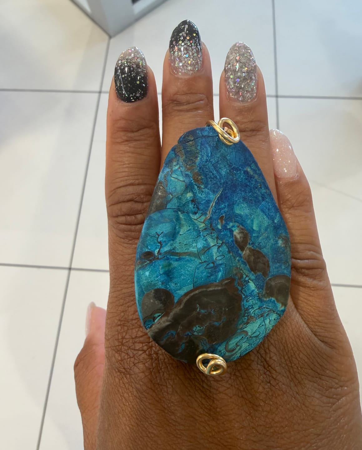 Customer photo review of Natural Variscite Stone Statement Ring - 11 Colorways