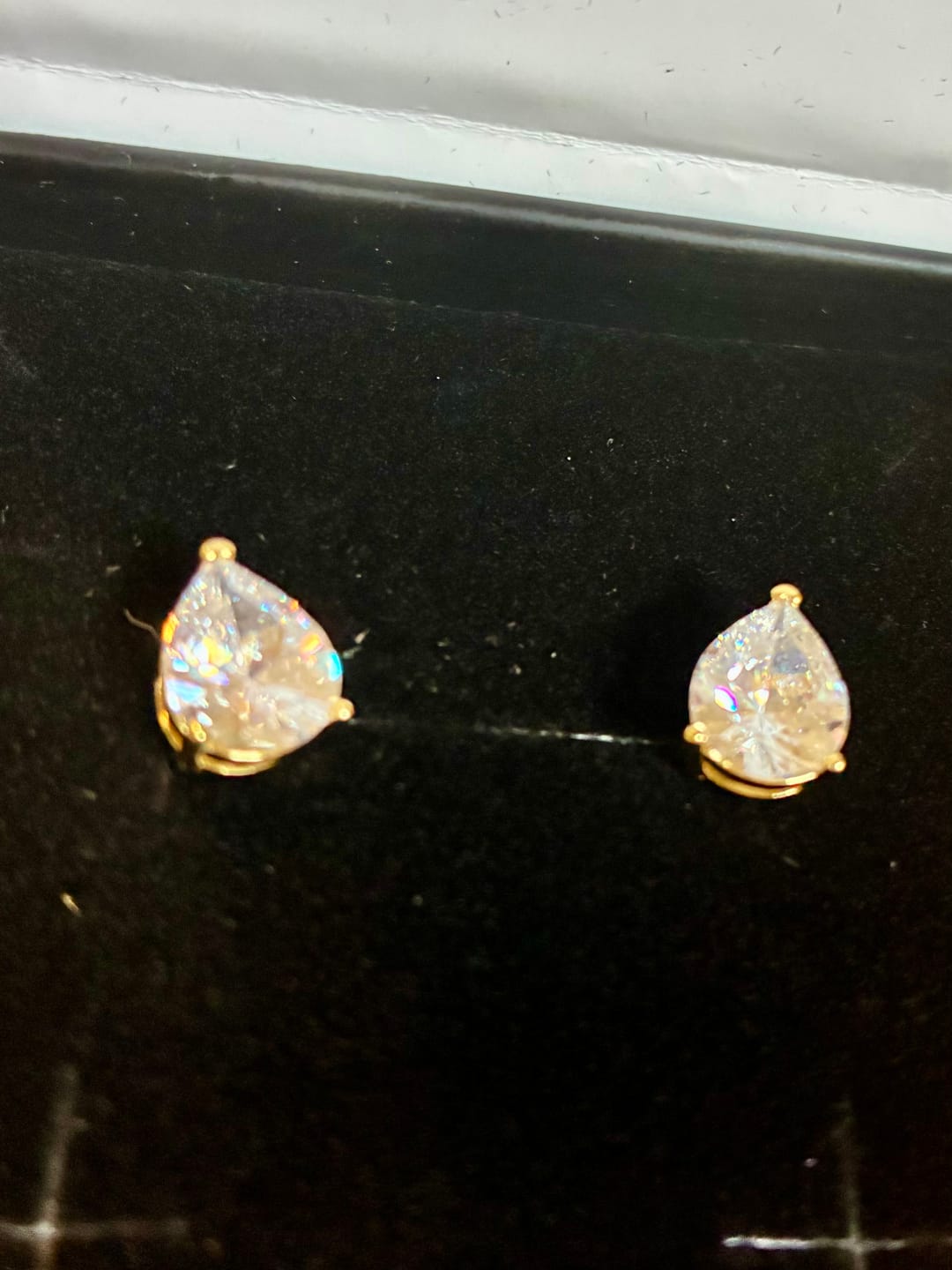 Customer photo review of Mia 18k White Gold Plated Sterling Silver Stud Earrings with Simulated Diamond Crystals