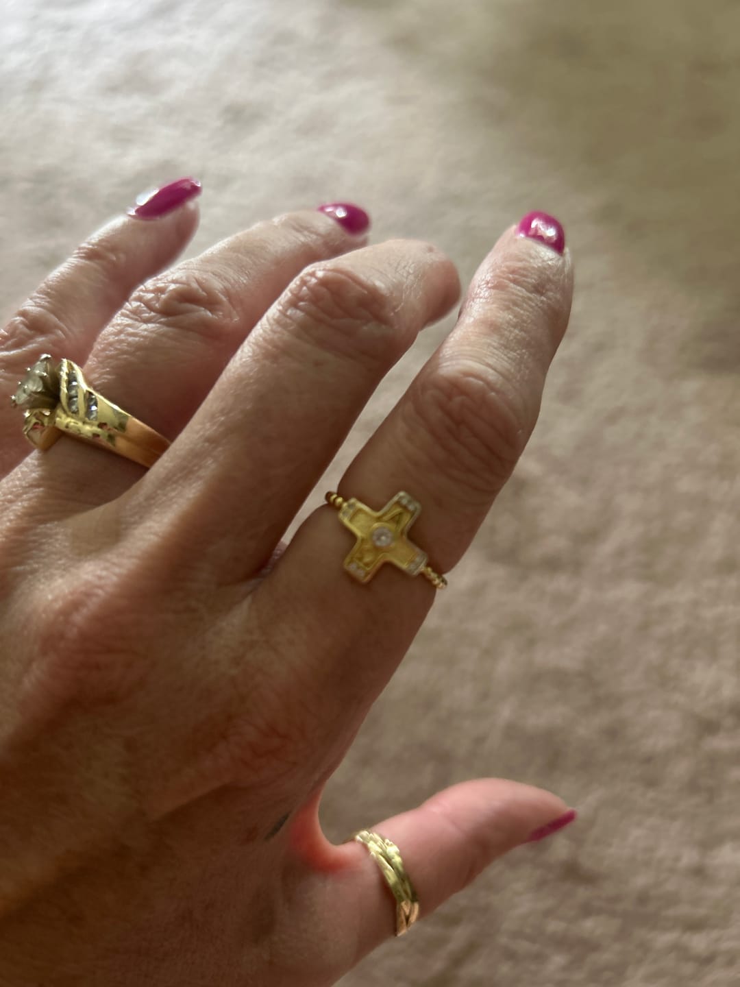 Customer photo review of Alpha Omega Cross Statement Beaded Ring