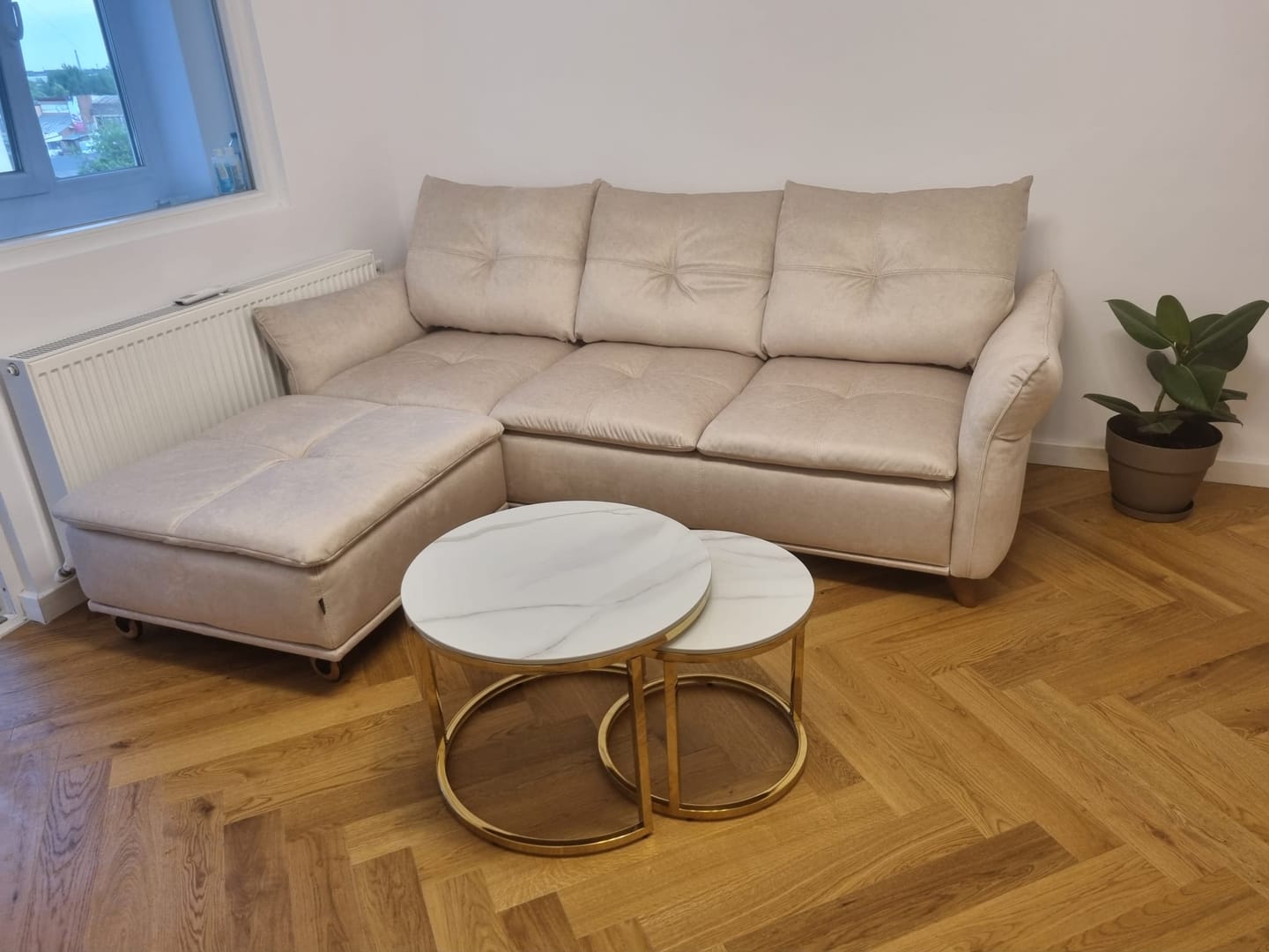 Customer photo review of Set 2 masute cafea PORTAFINO A, alb cu efect de marmura/auriu, ceramica/metal, 60/45