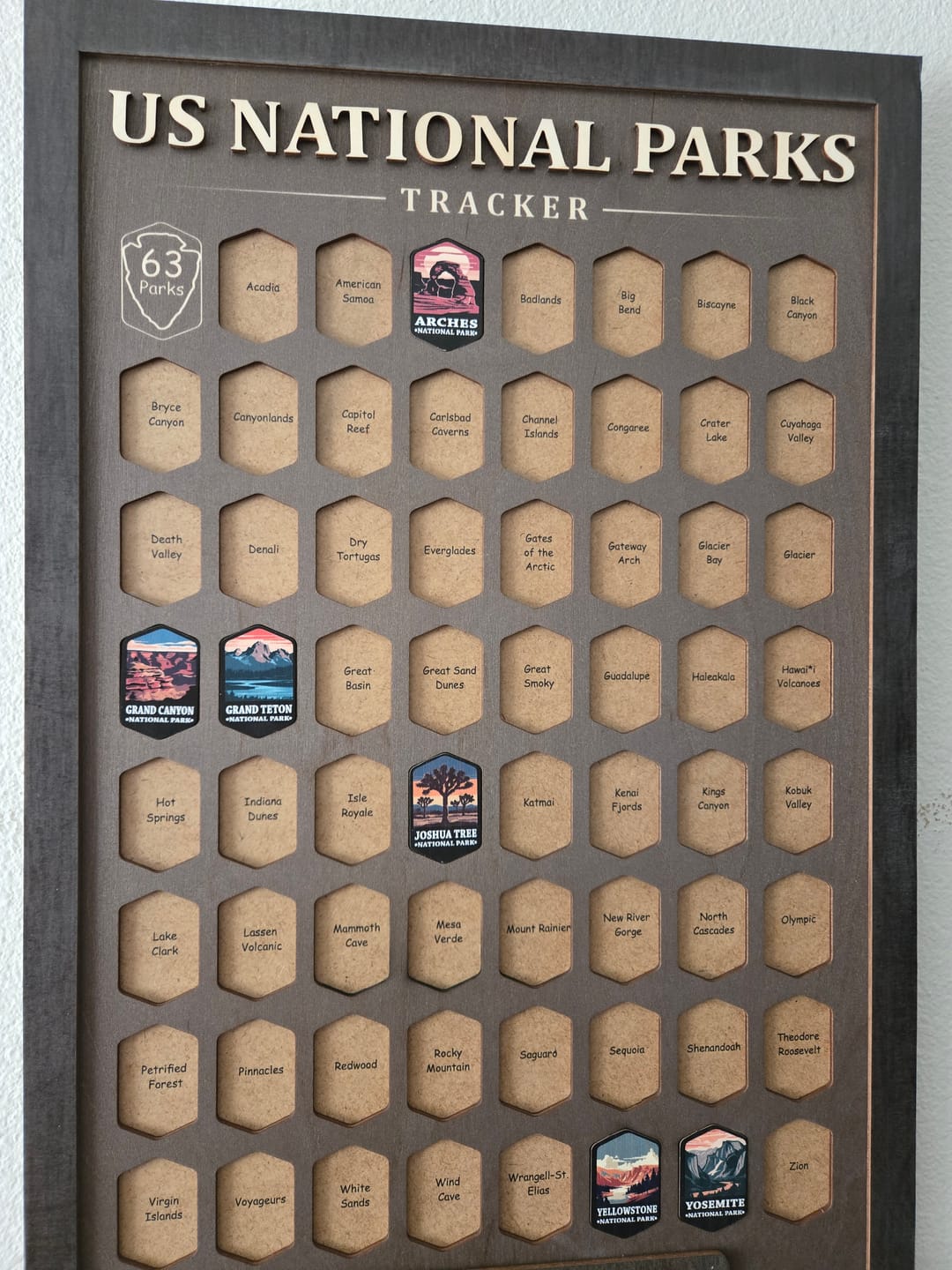 Customer photo review of USA National Parks Travel Tracker - A Handcrafted Wooden Board to Track All 63 National Parks