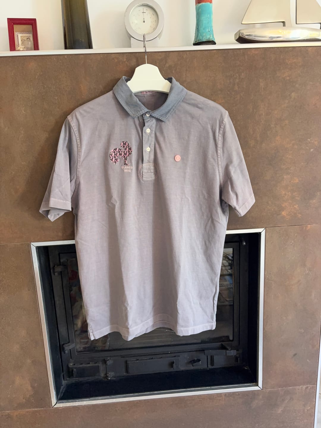 Customer photo review of Polo de rugby manches courtes en jersey de coton broderie coq rose