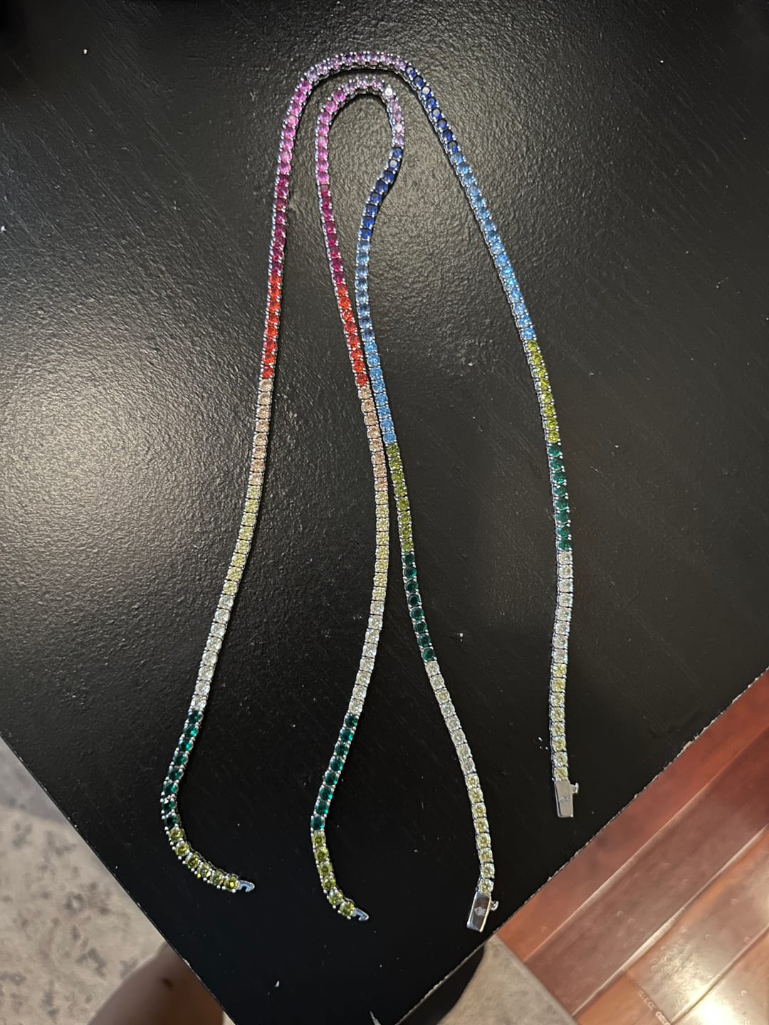 Customer photo review of 4mm Moissanite Multi-Colored Tennis Chain - Silver - D Color - VVS1