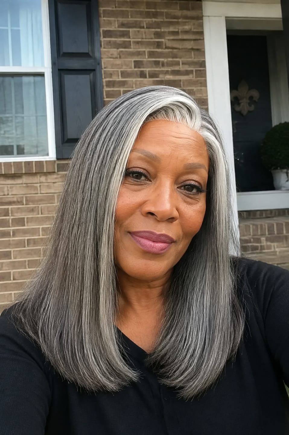 Customer photo review of Luvwin 5x5 Closure Salt & Pepper More Salt Highlight Front Glueless Straight Wig