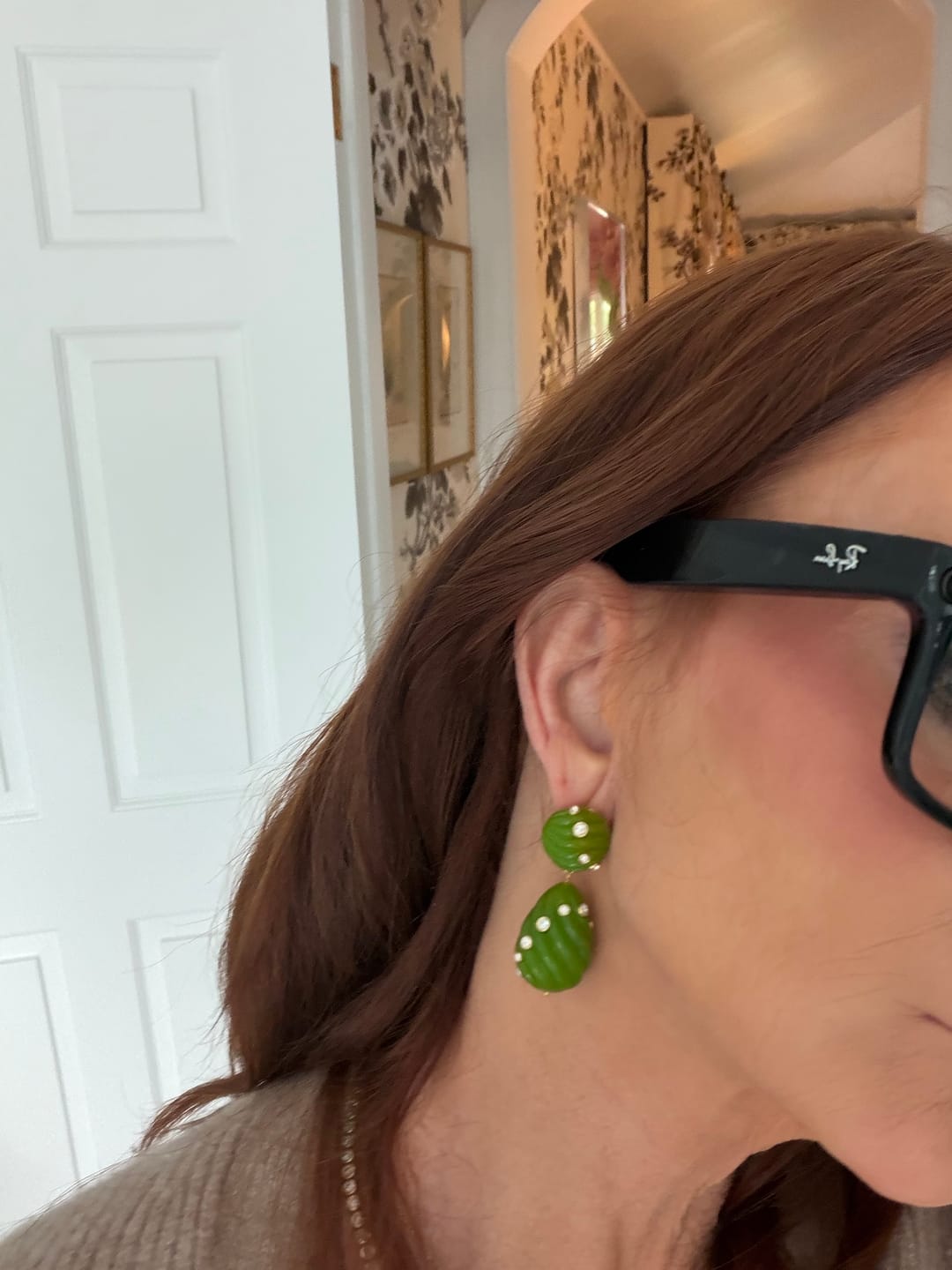 Customer photo review of Raeni Drop Earrings in Olivine