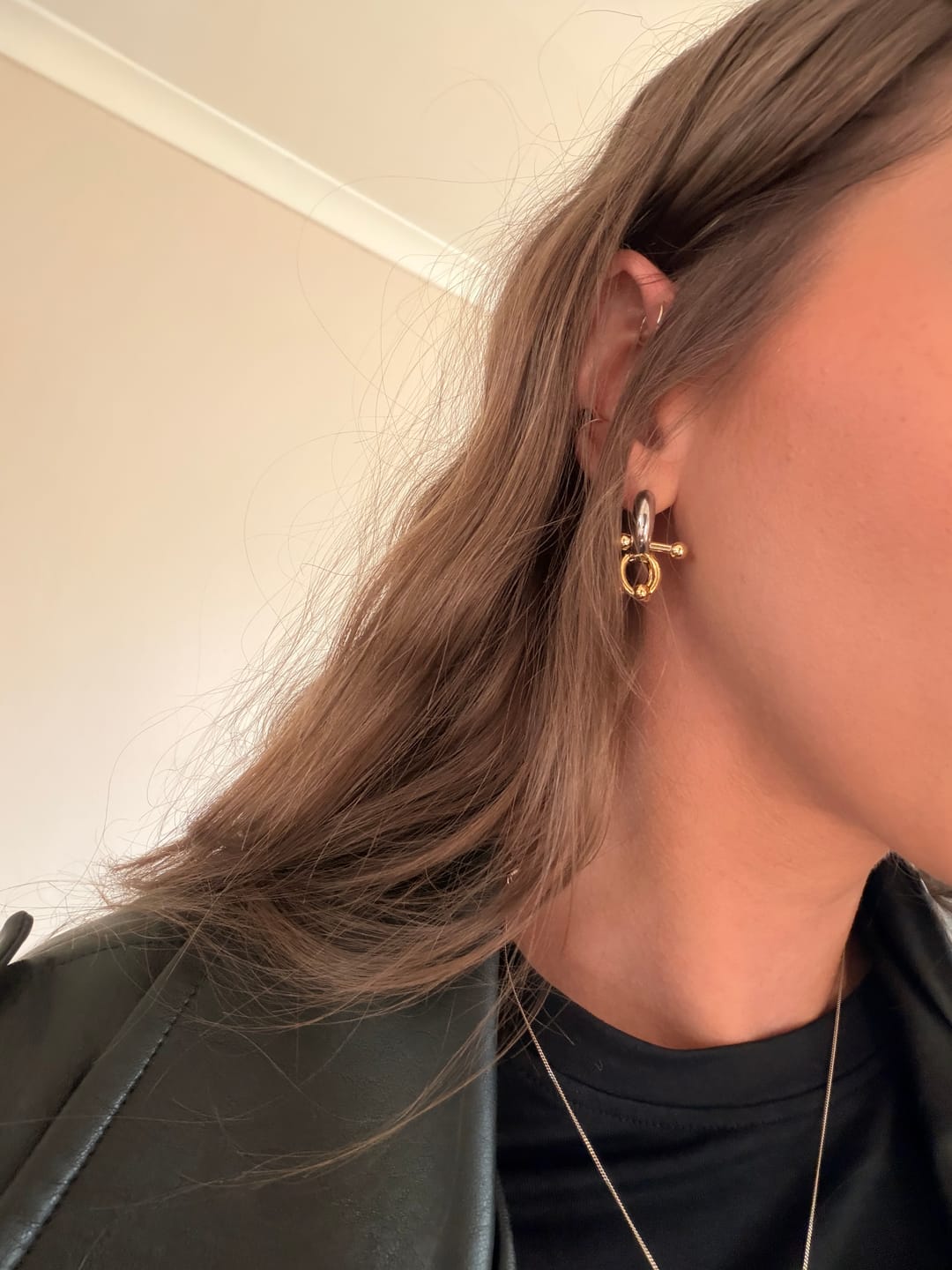 Customer photo review of Mini Pierced Hoop - Silver & Gold