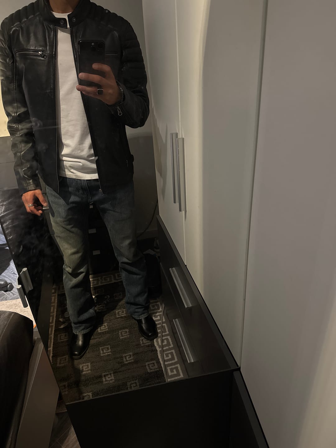 Customer photo review of Men’s Black Cafe Racer Style Real Leather Jacket | Padded Shoulders