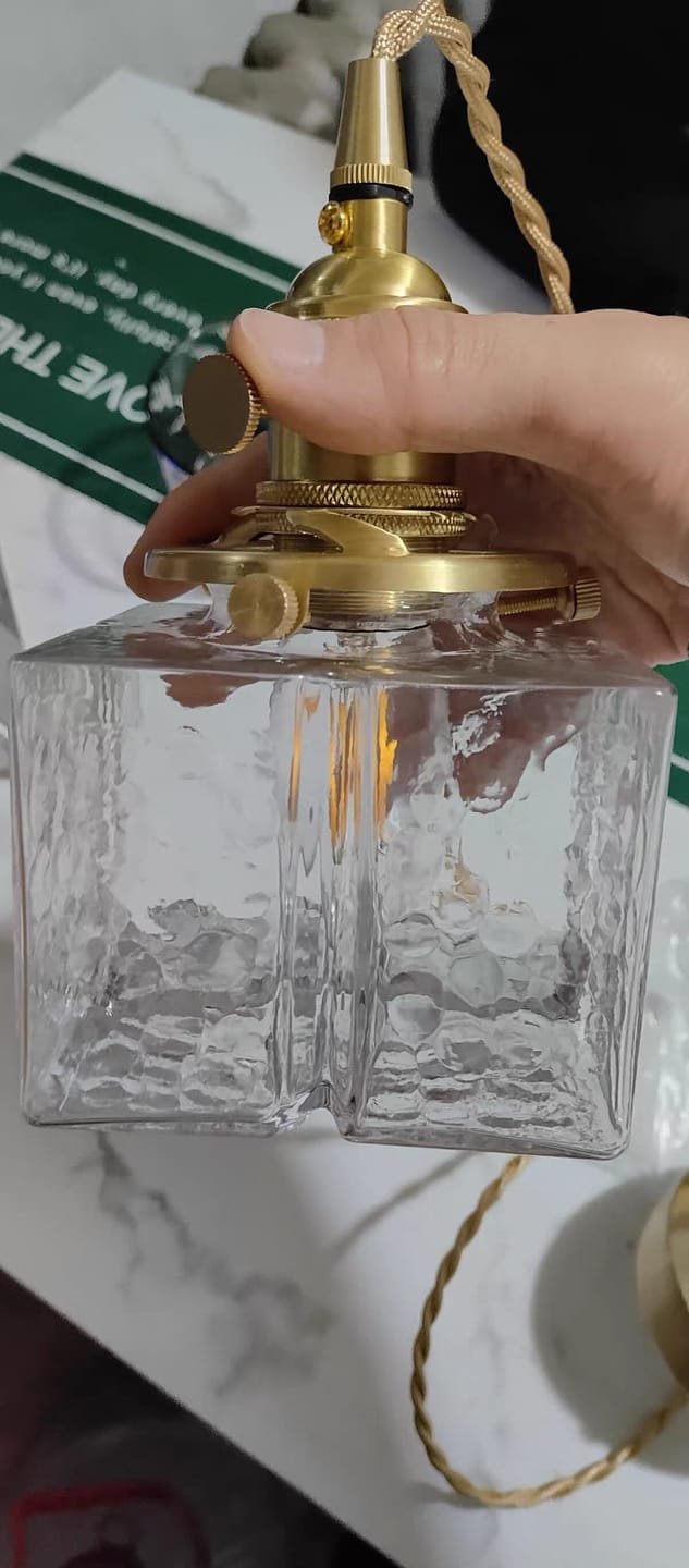 Customer photo review of Vintage 1-Light Hammered Square Water Glass Pendant Light