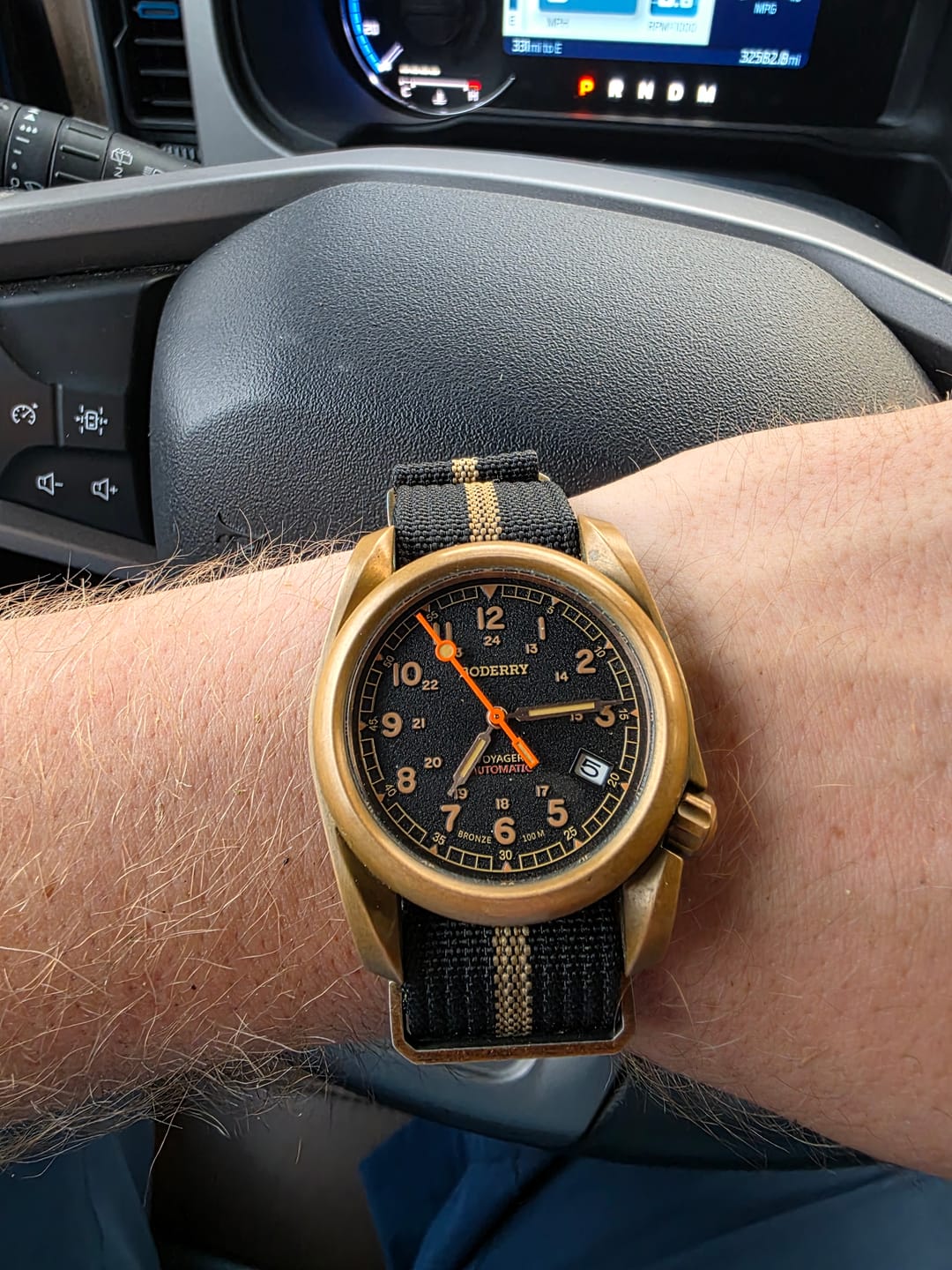 Customer photo review of VOYAGER - 100M Waterproof Bronze Automatic Field Watch | Black