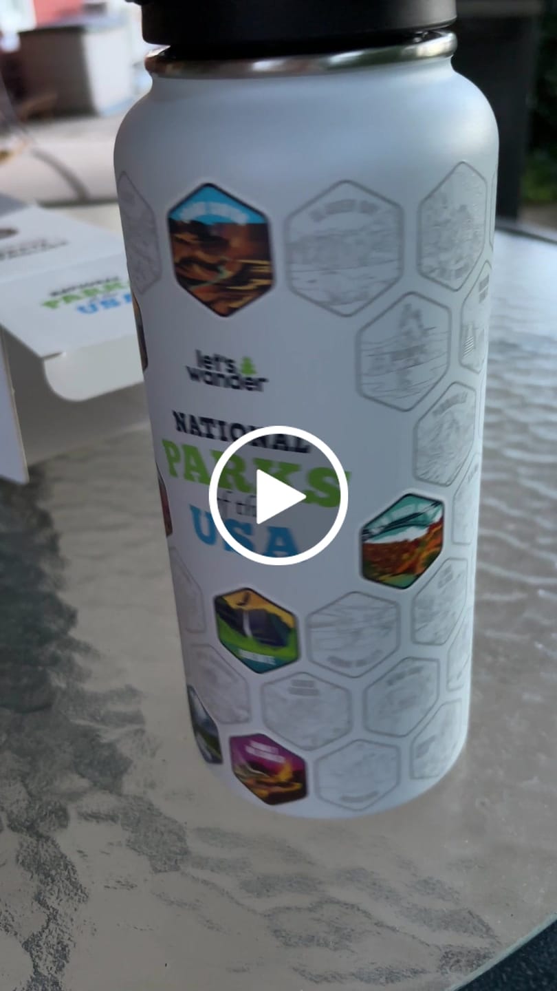 Customer video review of Lets Wander™ National Parks Water Bottle + Stickers