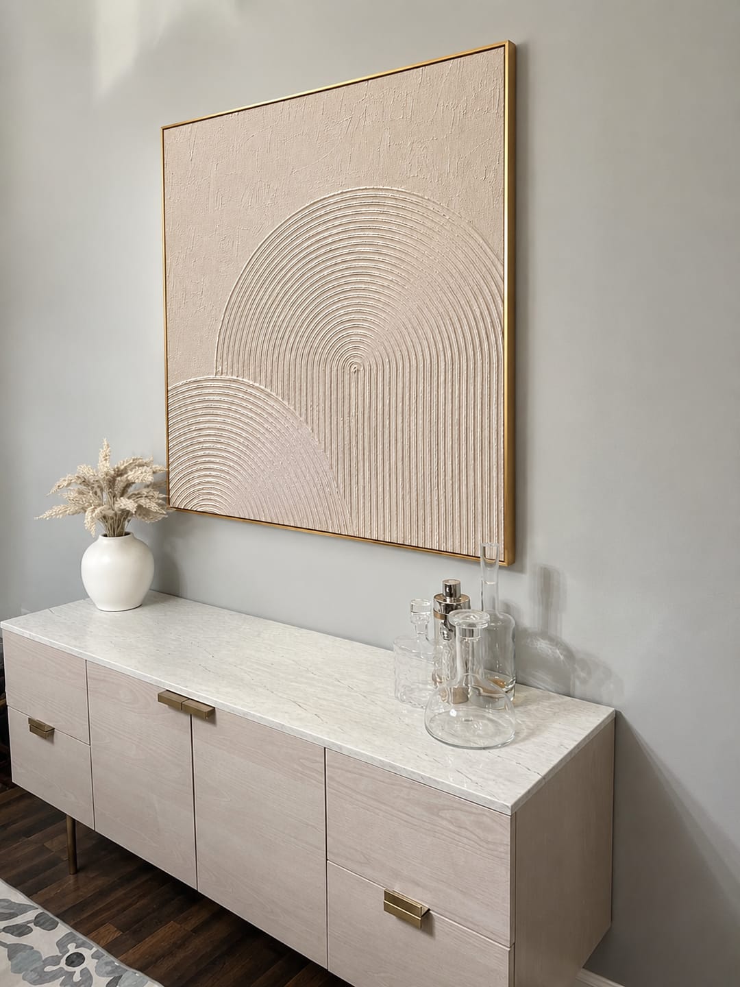 Customer photo review of "Arched Stillness" – Wabi Sabi Cream Geometric Textured Painting
