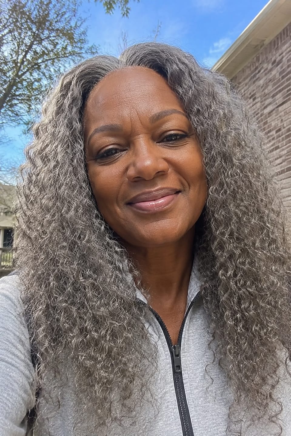 Customer photo review of Luvwin 13x4 Salt And Pepper Long Deep Curly Glueless Gray Color Pre-Cut Lace Wig
