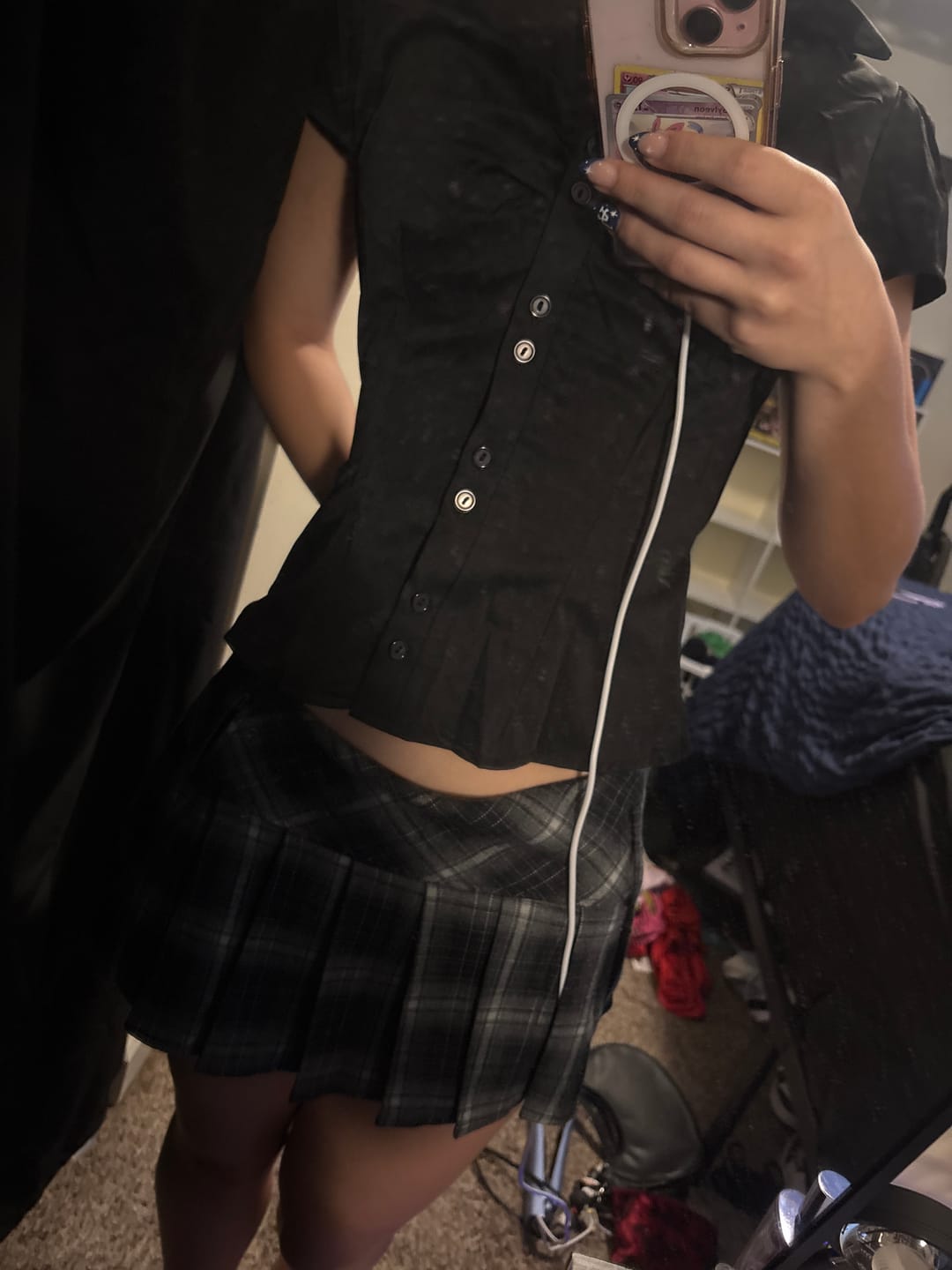 Customer photo review of Nova Charcoal Grey Plaid Pleated Mini Skort