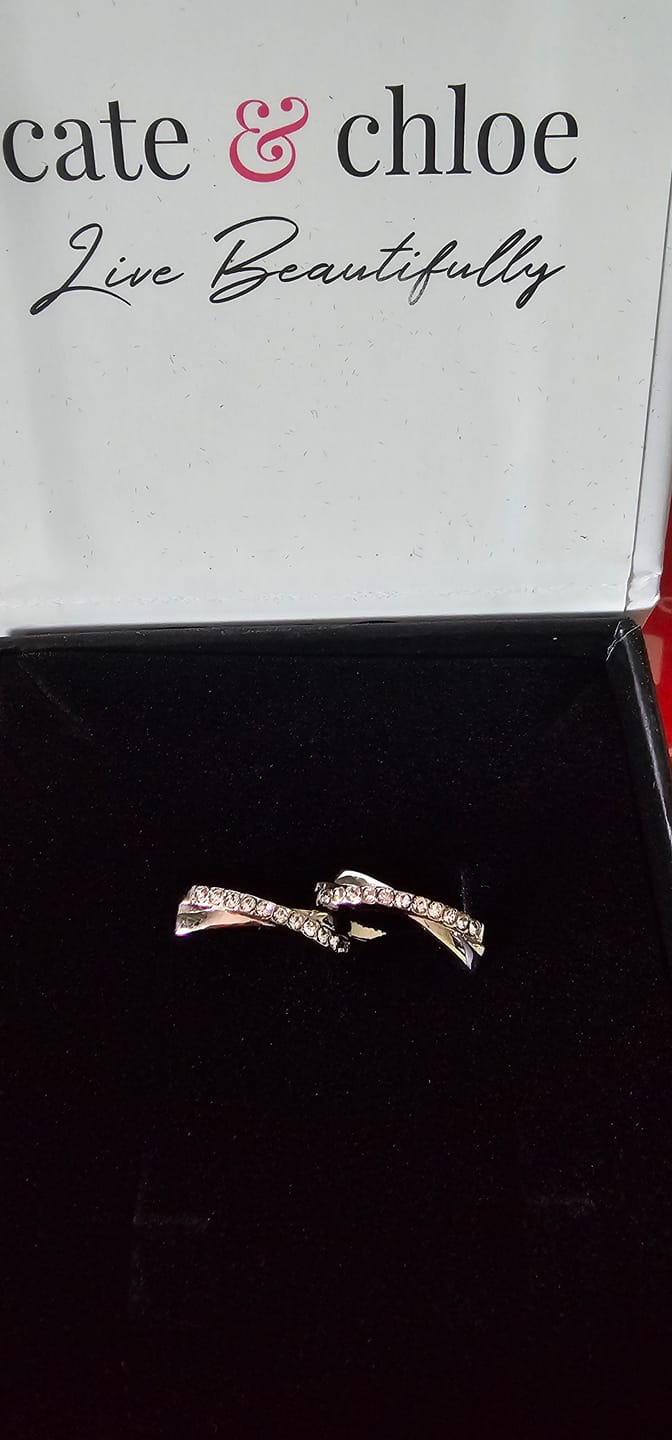 Customer photo review of Amaya 18k White Gold Plated 16mm Twisted Hoop Earrings with Swarovski Crystals
