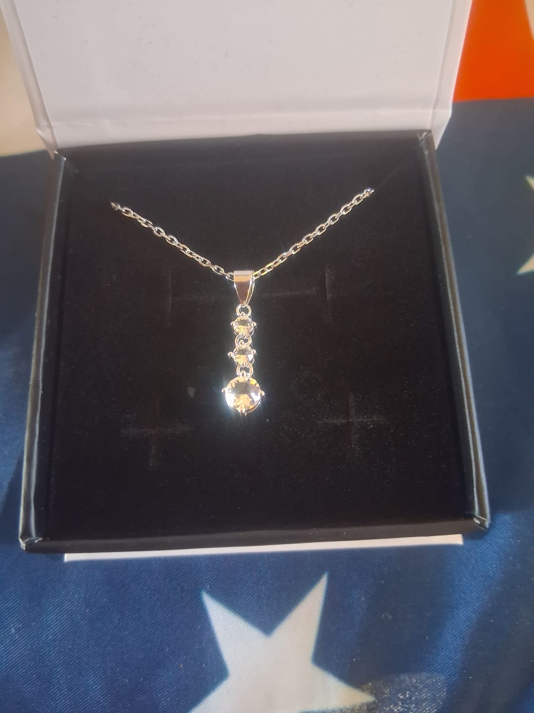Customer photo review of Delilah 18k White Gold Plated Drop Pendant Necklace with Swarovski Crystals