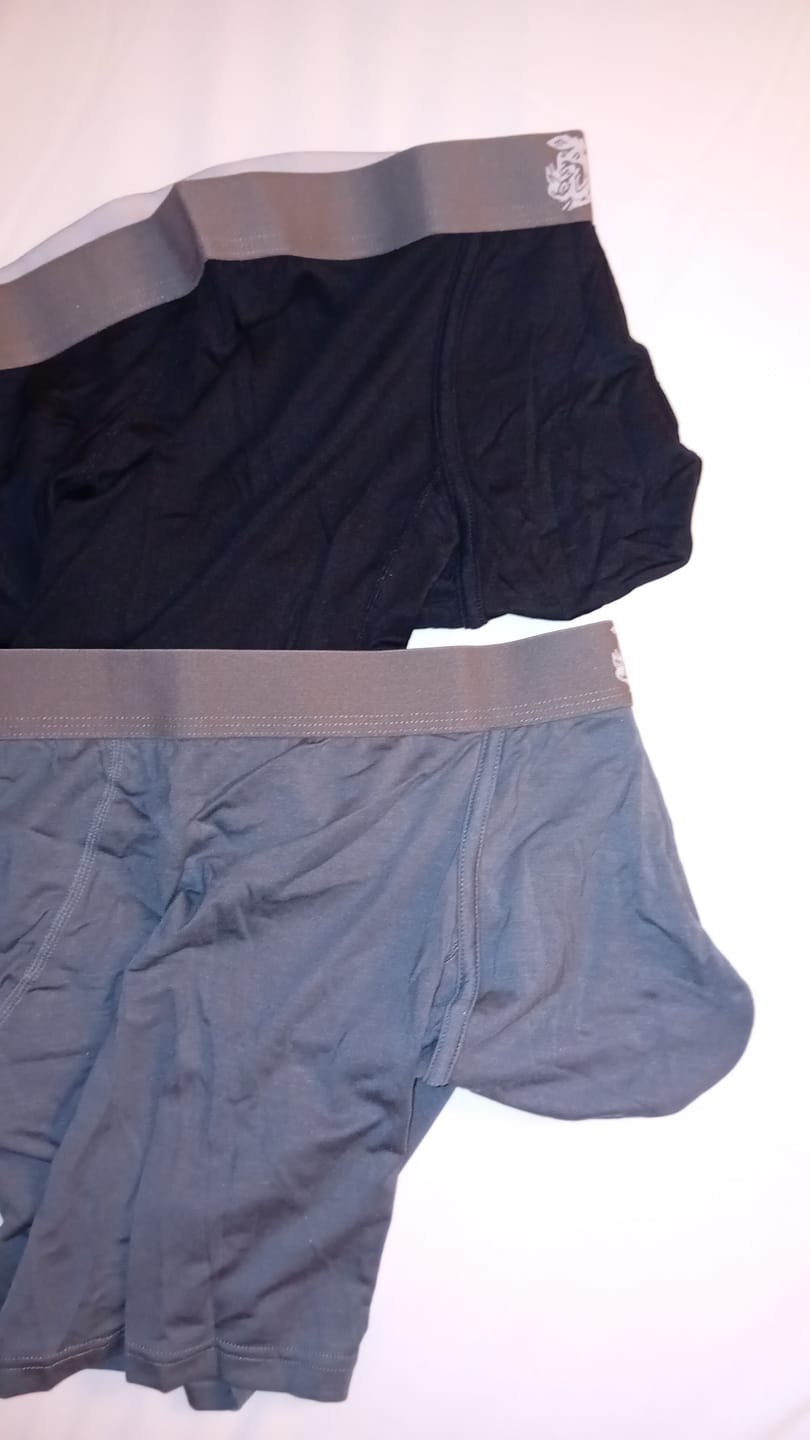Customer photo review of Modal 7in Boxer Briefs No Fly 3pk Black/Cyan/Gray