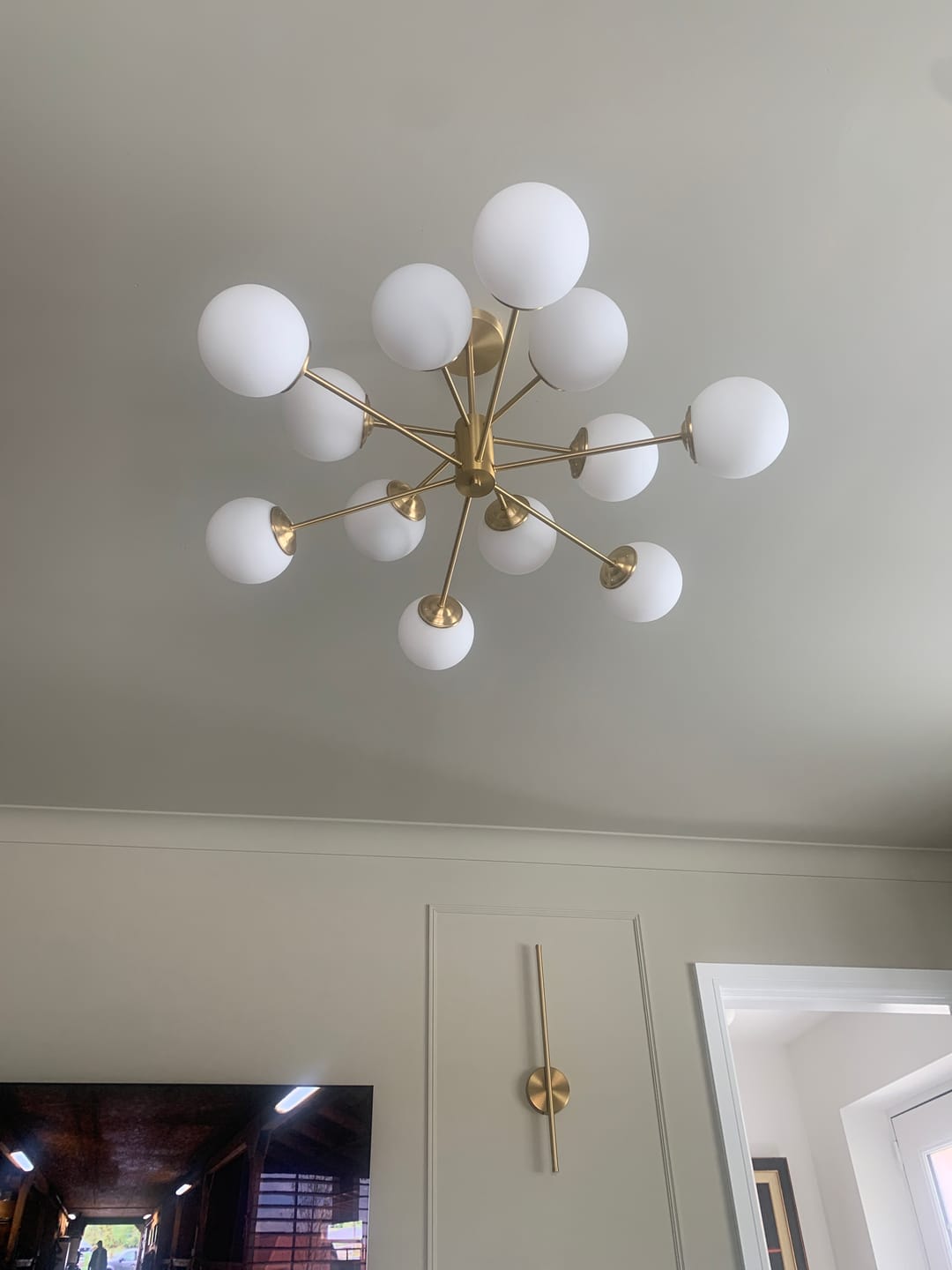 Customer photo review of 12-Light Two-tier Sputnik Opal Globe Chandelier