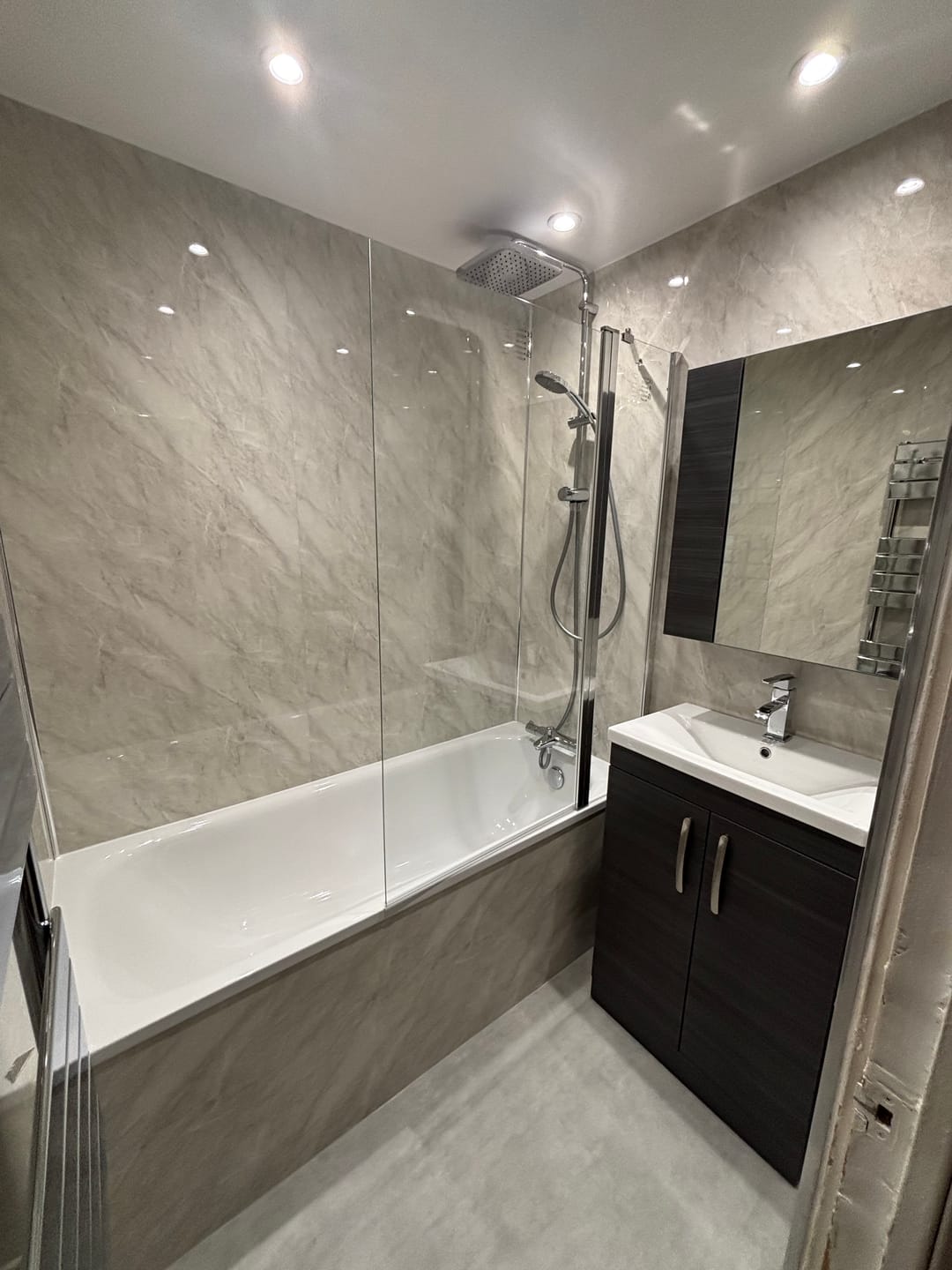 Customer photo review of 10mm Storm Grey Marble Gloss Shower Panel 1M x 2.4M