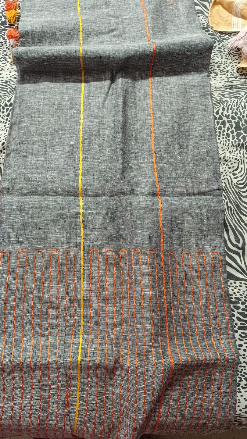 Customer photo review of Kantha Style Handwoven Linen Saree