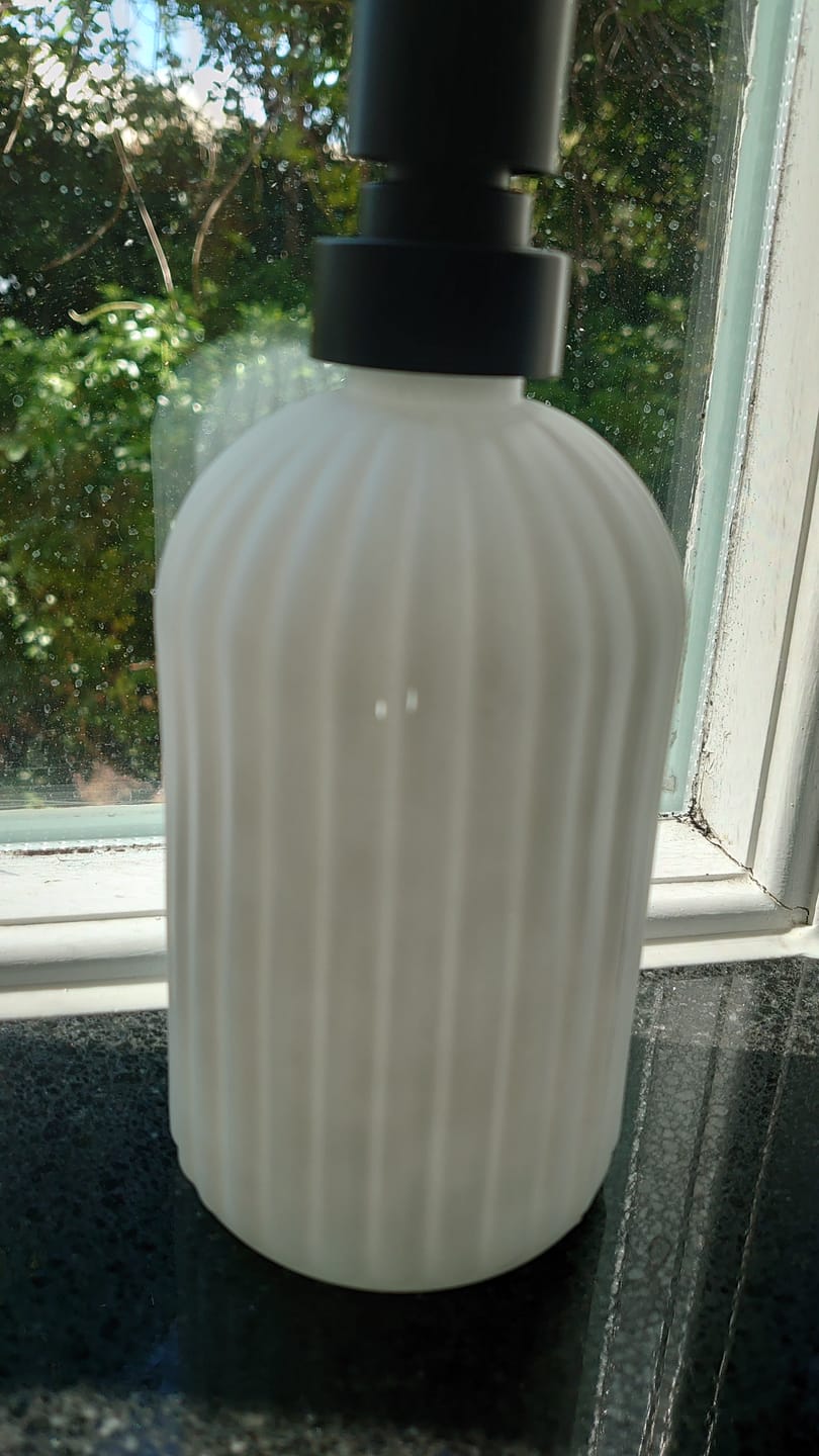 Customer photo review of Ribbed Glass Matt White Soap Dispenser 500 ML