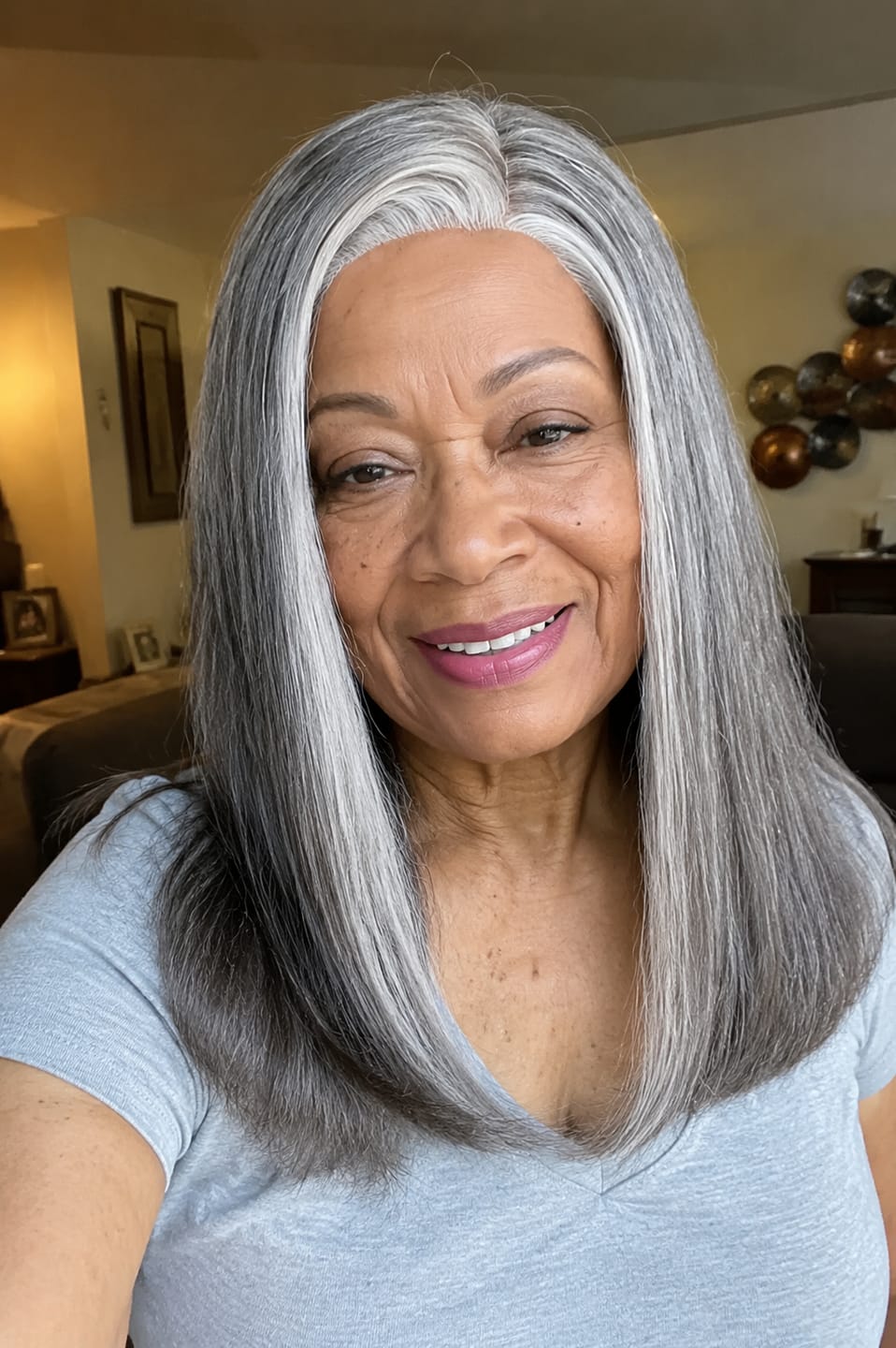 Customer photo review of Luvwin 5x5 Closure Salt & Pepper More Salt Highlight Front Glueless Straight Wig