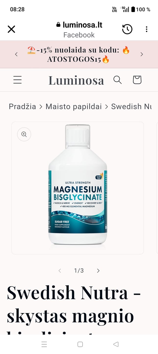 Customer photo review of Swedish Nutra - skystas magnio bisglicinatas su L-teaninu ir L-triptofanu, 500 ml