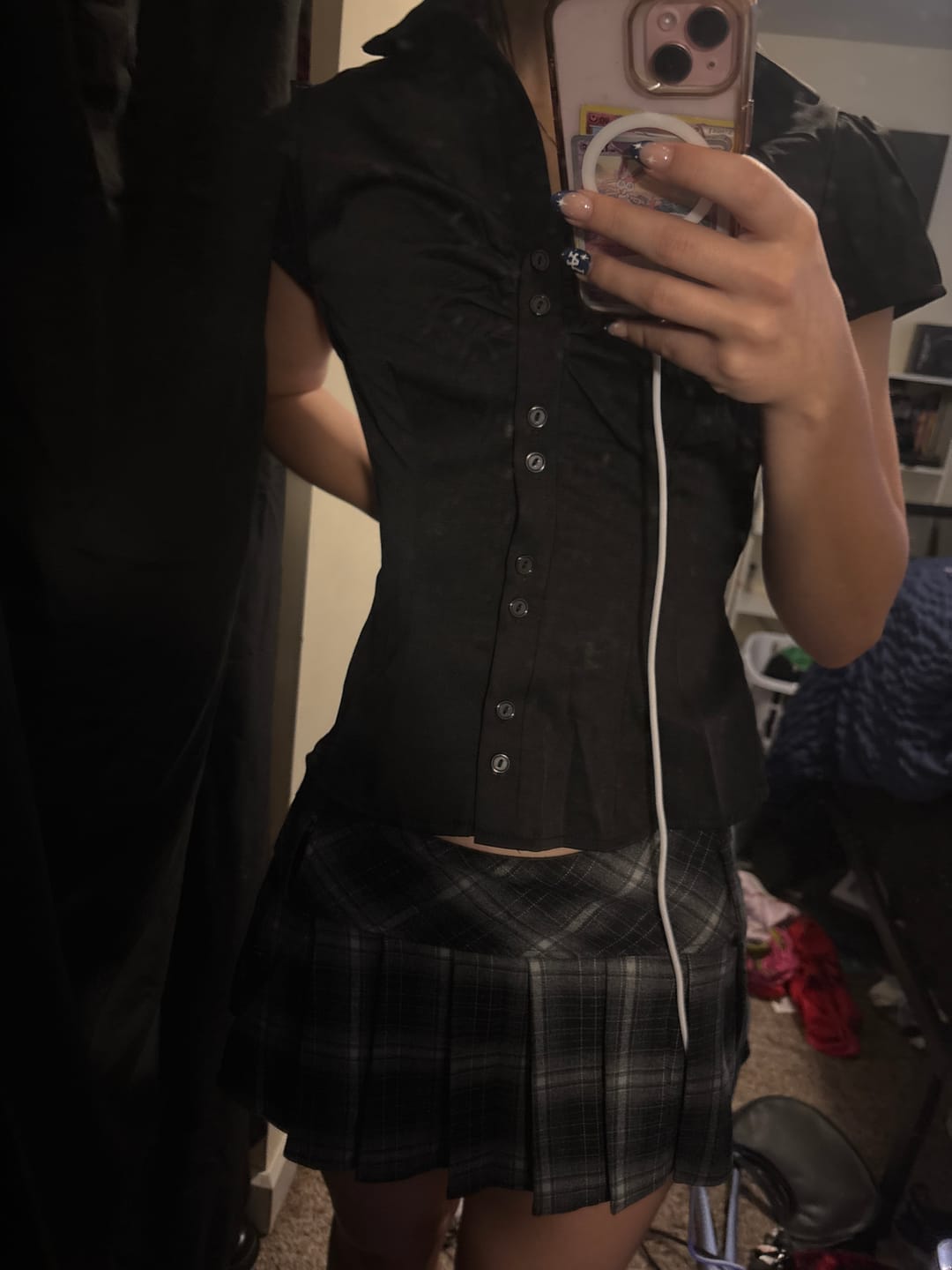 Customer photo review of Camille Dark Classic Ruched Shirt Top