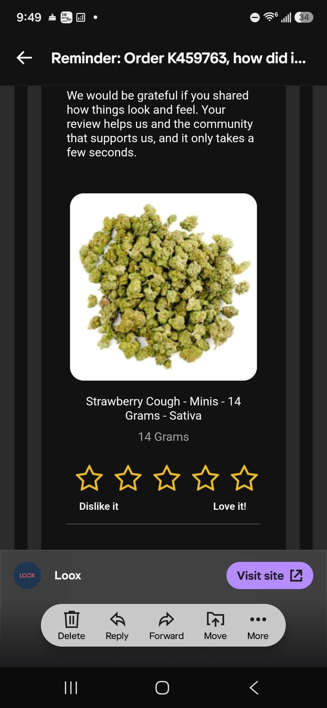 Customer photo review of Strawberry Cough - Minis - 14 Grams - Sativa