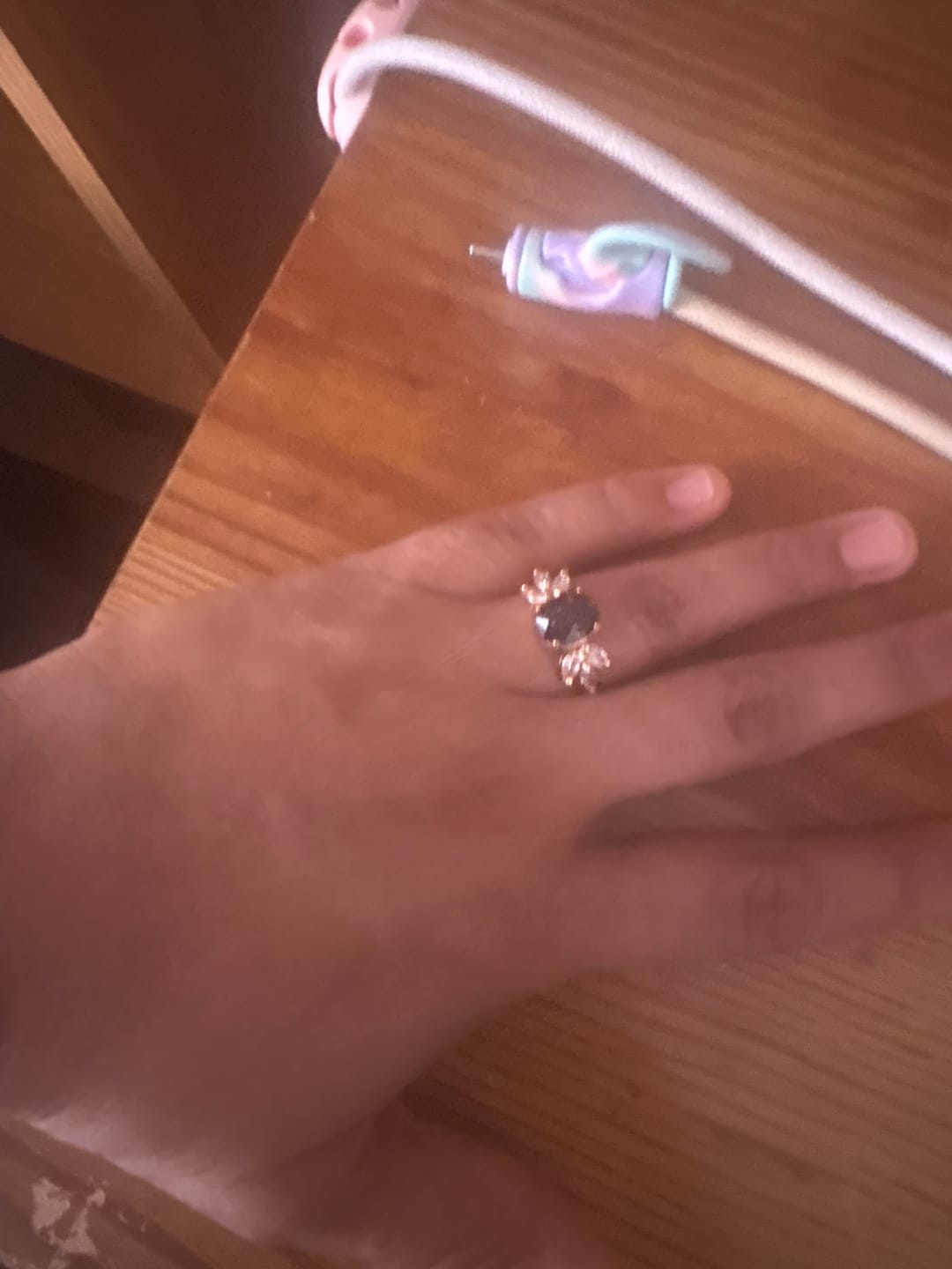 Customer photo review of FREE Today: Oval Cut Blue Sandstone & Opal Zircon Leaf Ring