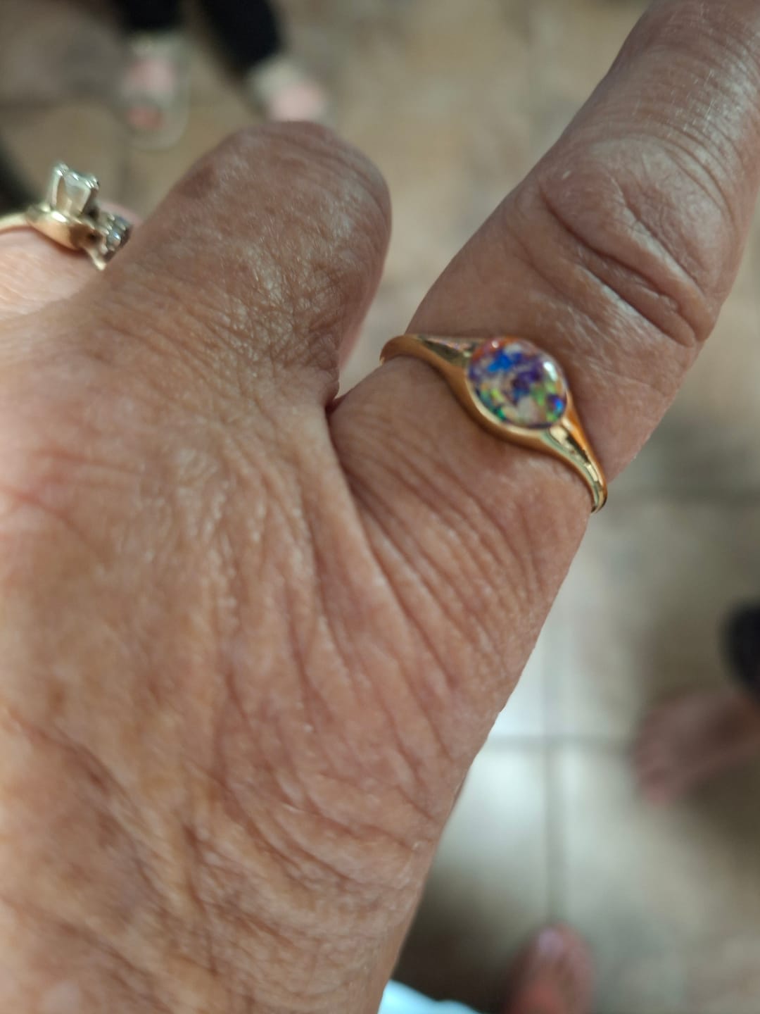 Customer photo review of Golden Oval Ring with Cremation Ashes