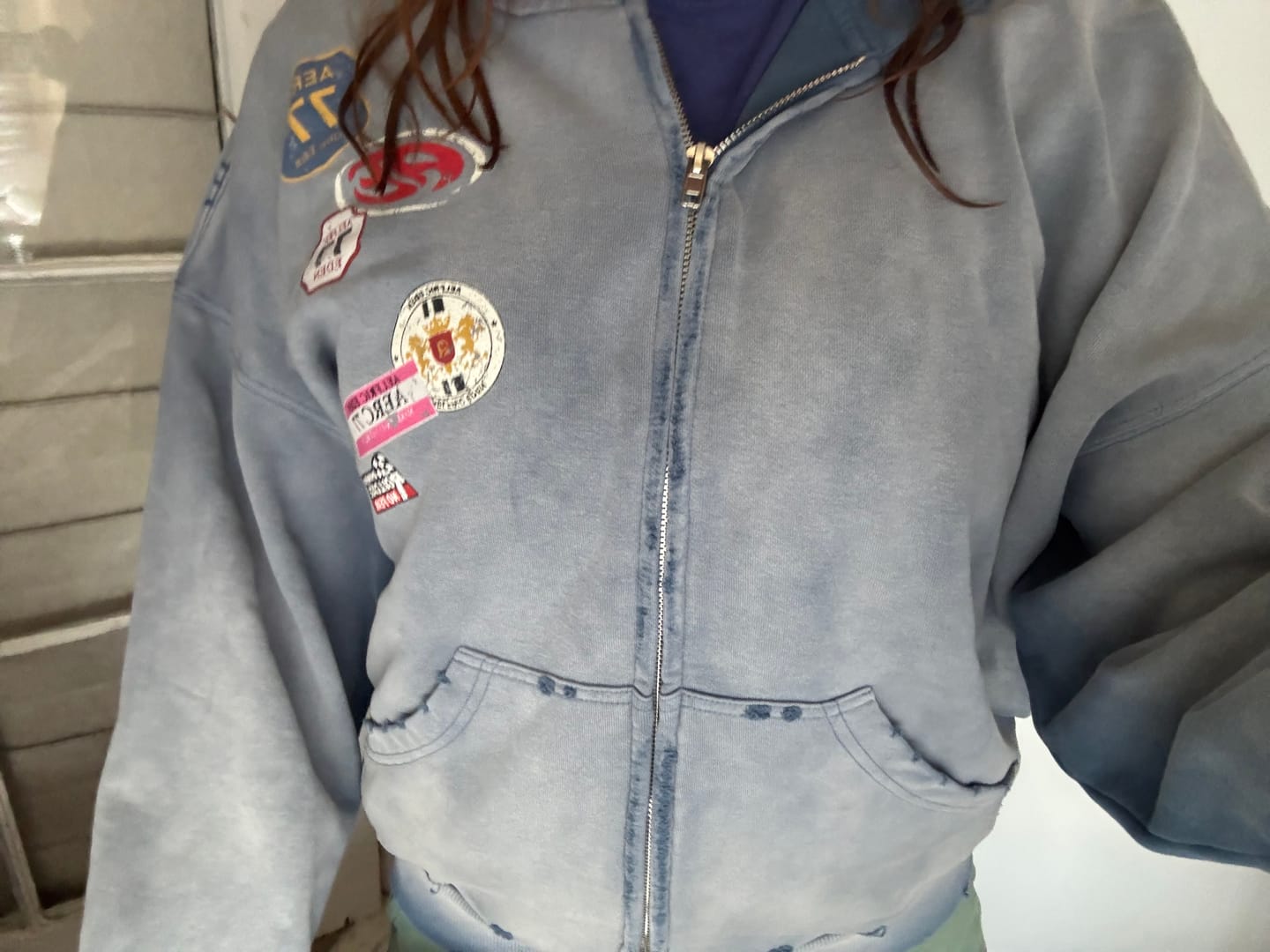 Customer photo review of Aelfric Eden Badge Boxy Zip Up Hoodie