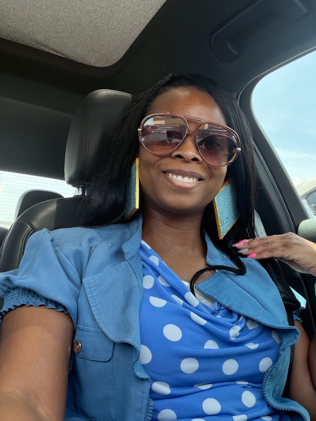 Customer photo review of Grand LUX Stud Earrings - 22 Colorways