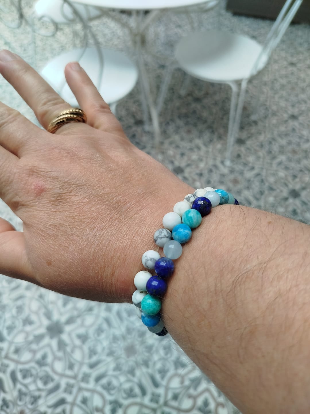 Customer photo review of Bracelet "Océan" en Amazonite, Lapis Lazuli, Aigue-Marine & Apatite
