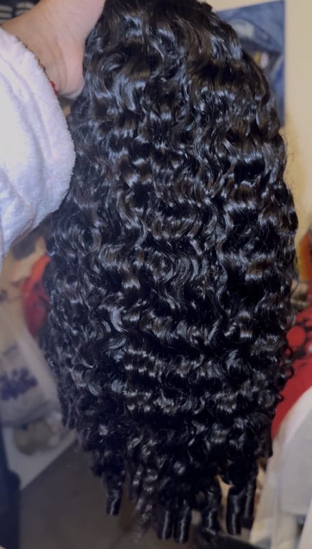 Customer photo review of Wavymy Burmese Curly Drawstring Half Wigs Seamless Flip Over Wig Beginner Friendly No Lace No Glue Human Hair 180% Density
