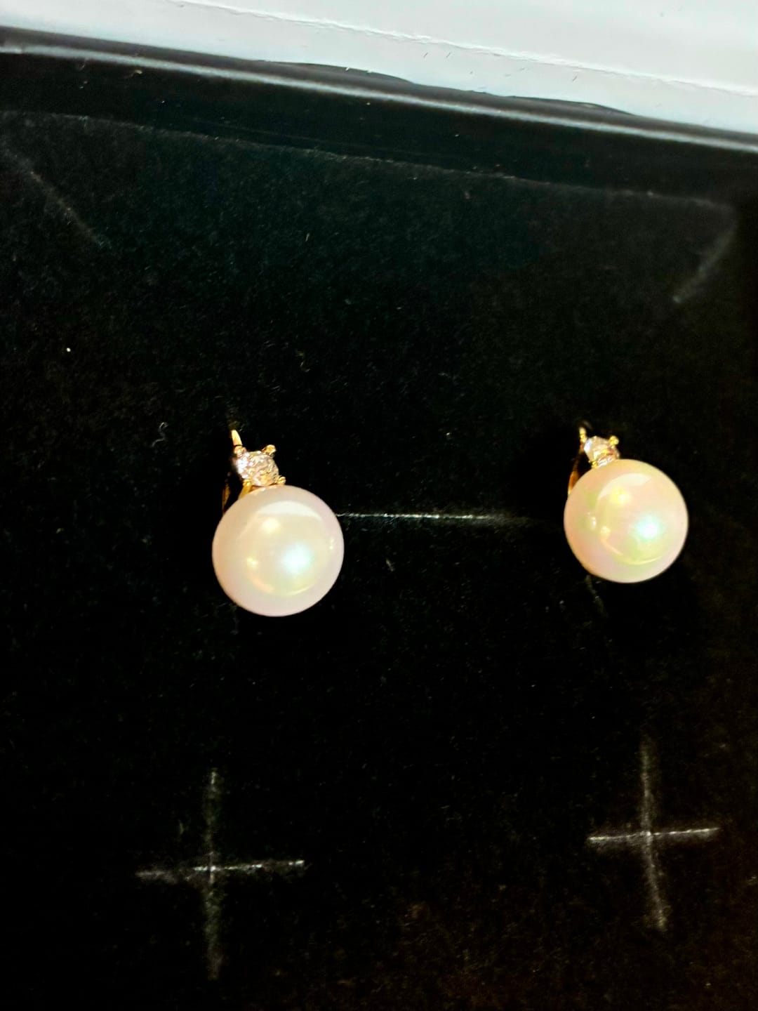 Customer photo review of Cassie 18k White Gold Plated Pearl Drop Earrings with Swarovski Crystals