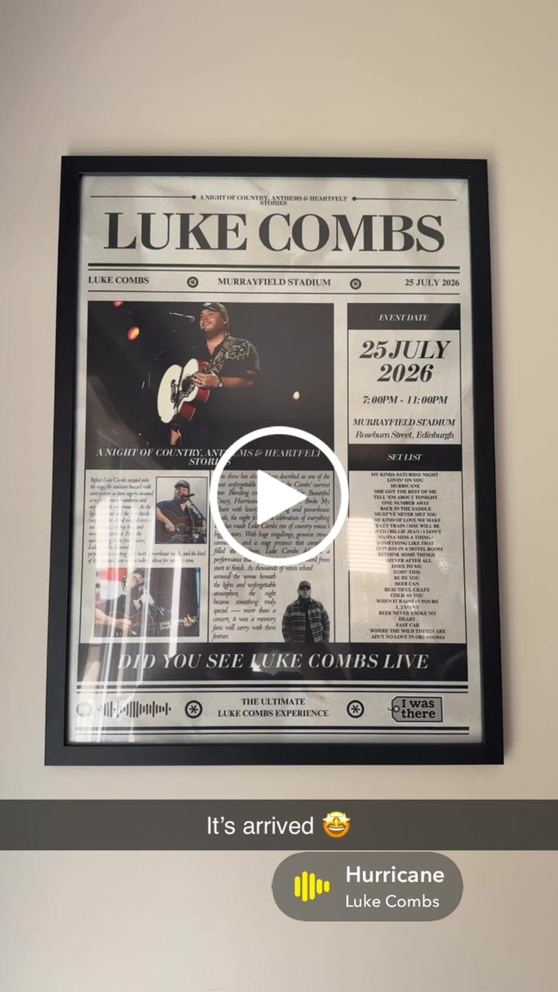 Customer video review of Luke Combs - Personalised Newspaper Style Concert Poster
