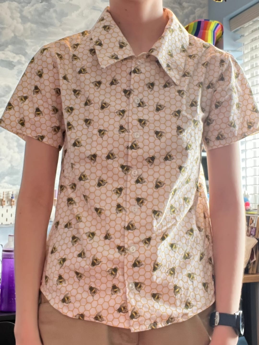 Customer photo review of Bees on Honeycomb Rose & Hubble Cotton Poplin Fabric