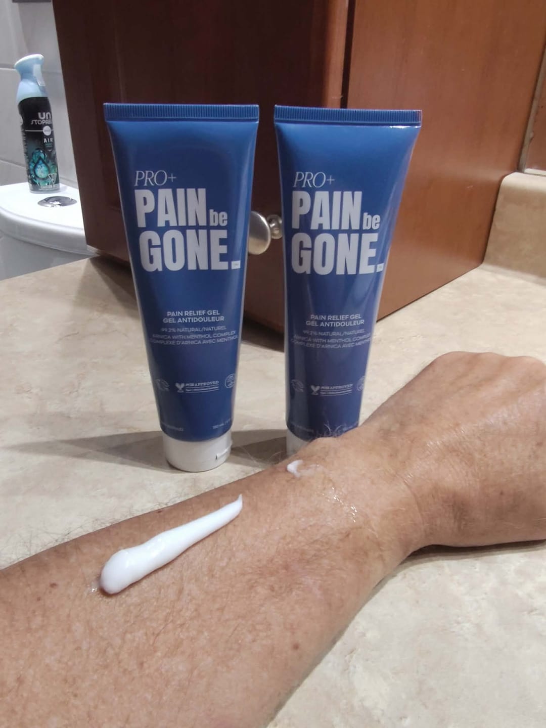Customer photo review of Pain Be Gone PRO+ | Pain Relief Gel | 99.2% Natural | Arnica Complex with Menthol